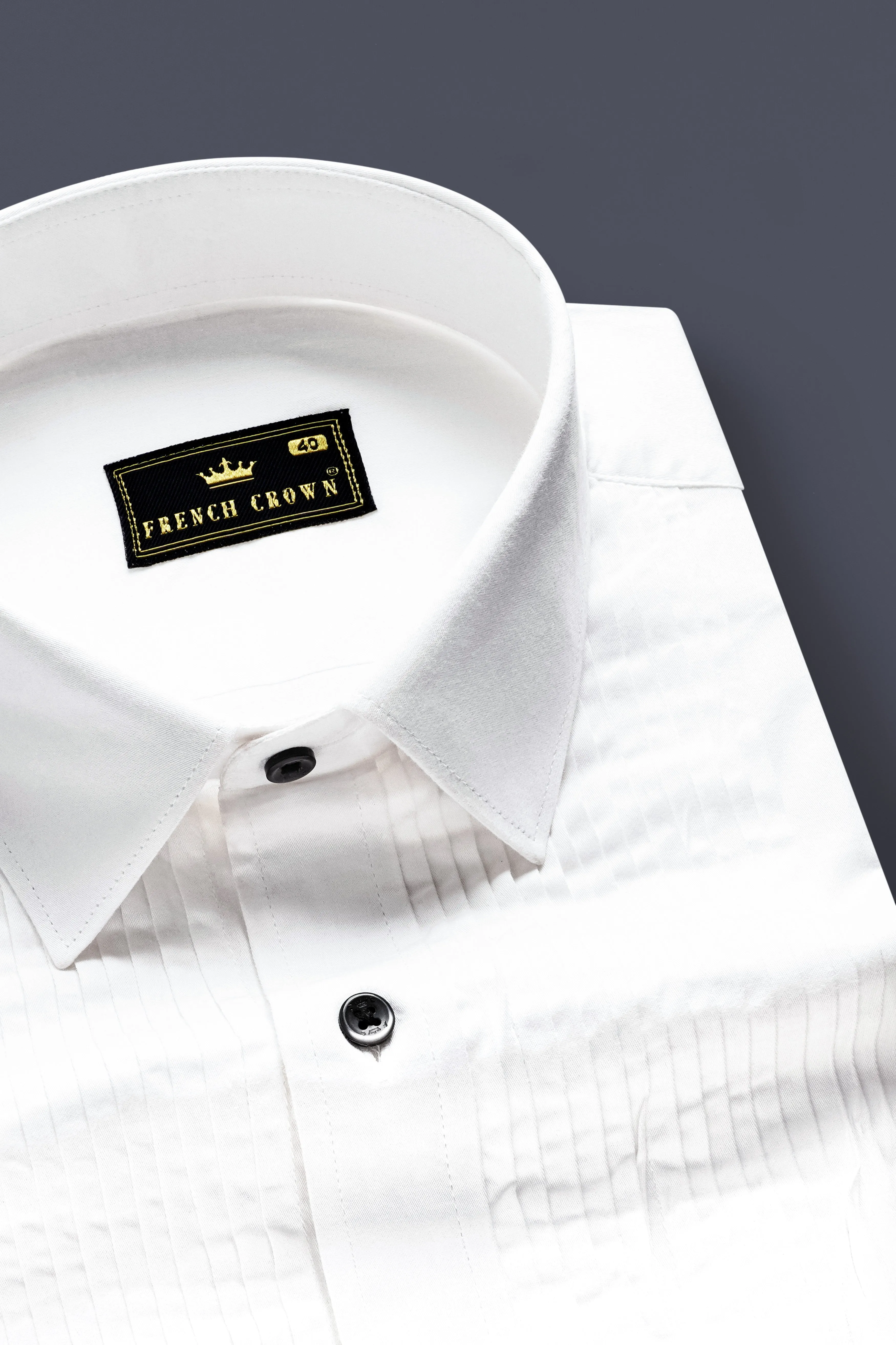 FrostLuxe-Bright White Subtle Sheen Super Soft Premium Cotton Dress Tuxedo Shirt sold by French Crown product image thumbnail 4