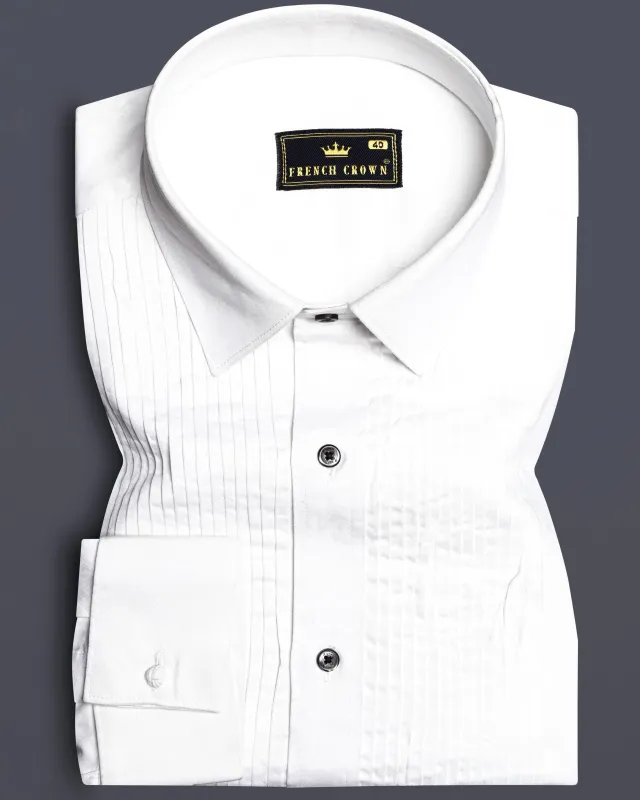 FrostLuxe-Bright White Subtle Sheen Super Soft Premium Cotton Dress Tuxedo Shirt sold by French Crown
