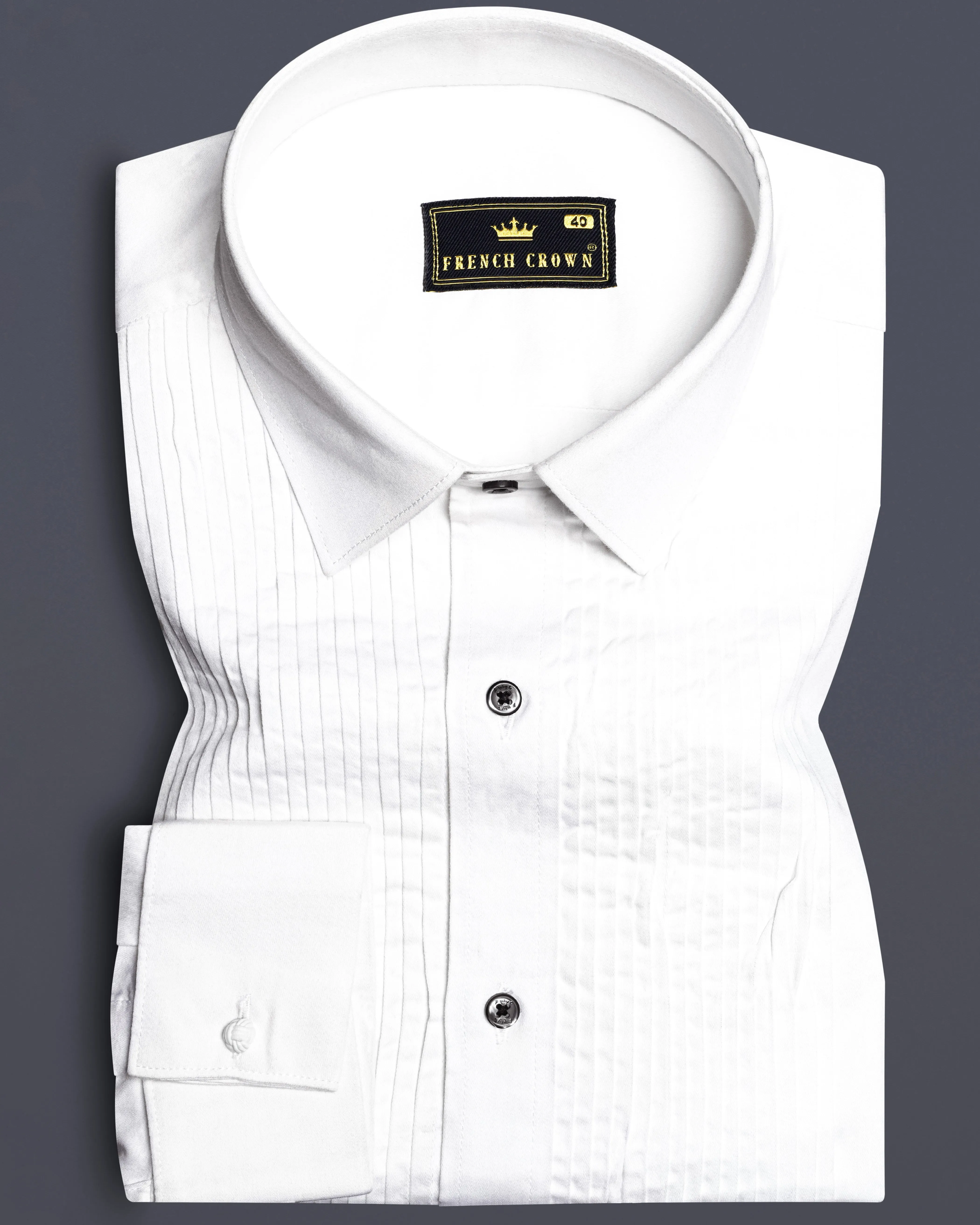 FrostLuxe-Bright White Subtle Sheen Super Soft Premium Cotton Dress Tuxedo Shirt sold by French Crown