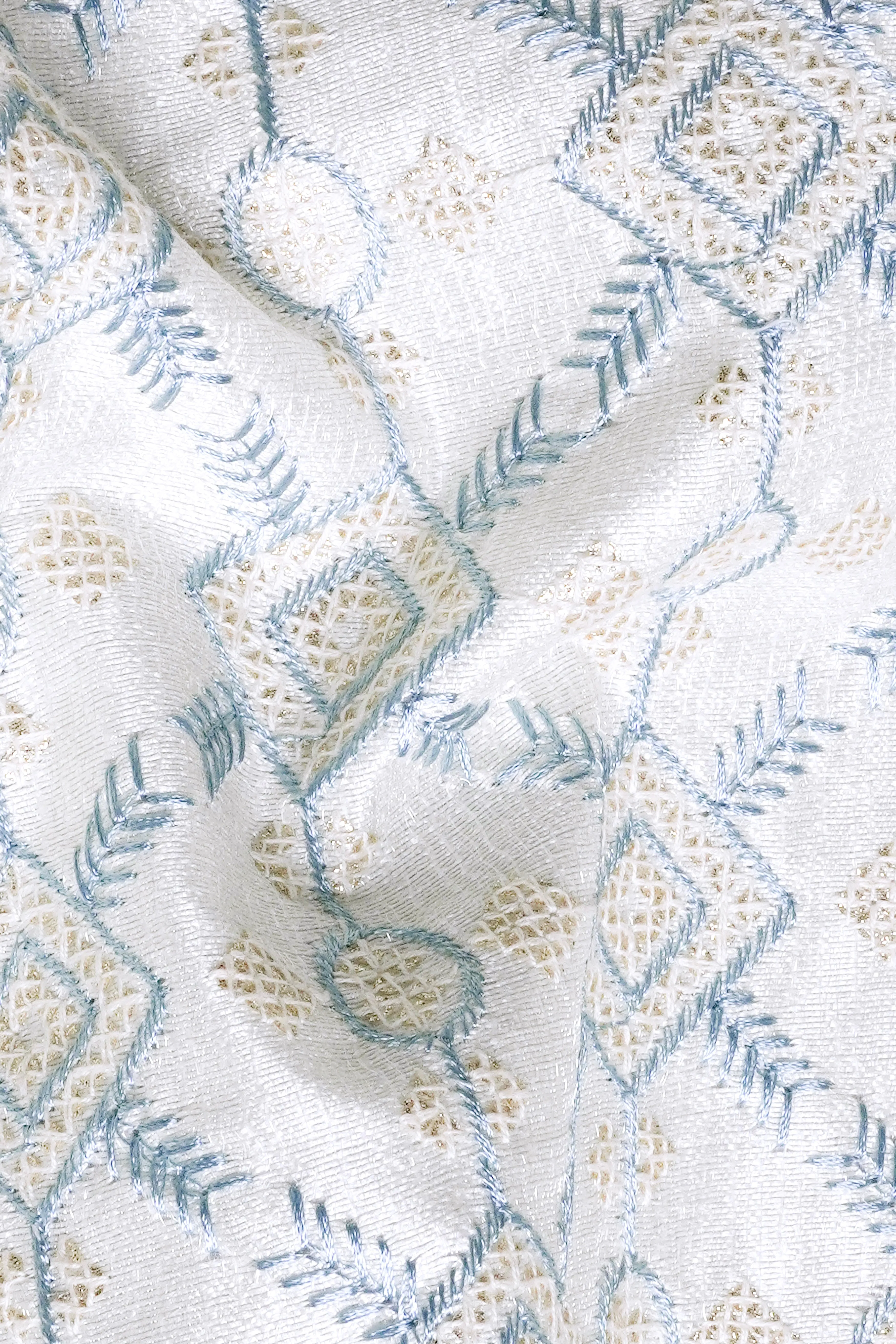 Sand Cream and Glacier Blue Geometric Thread Embroidered Nehru Jacket sold by French Crown product image thumbnail 3