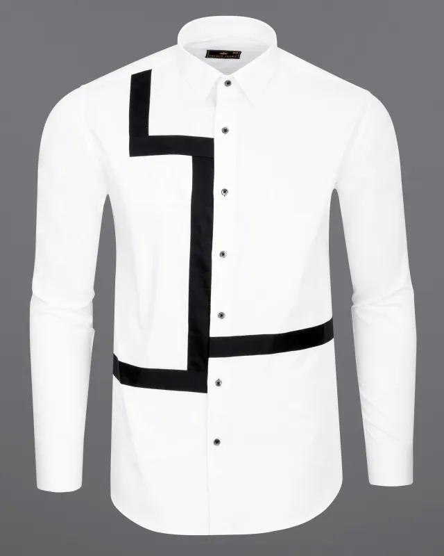 Bright White Subtle Sheen with Black Super Soft Premium Cotton Designer Shirt sold by French Crown