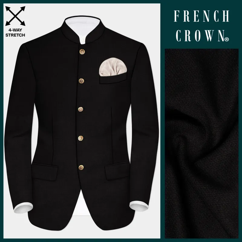 NoirFlex-Jade Black 4-Way Stretch Wrinkle-Free Textured Bandhgala Blazer sold by French Crown