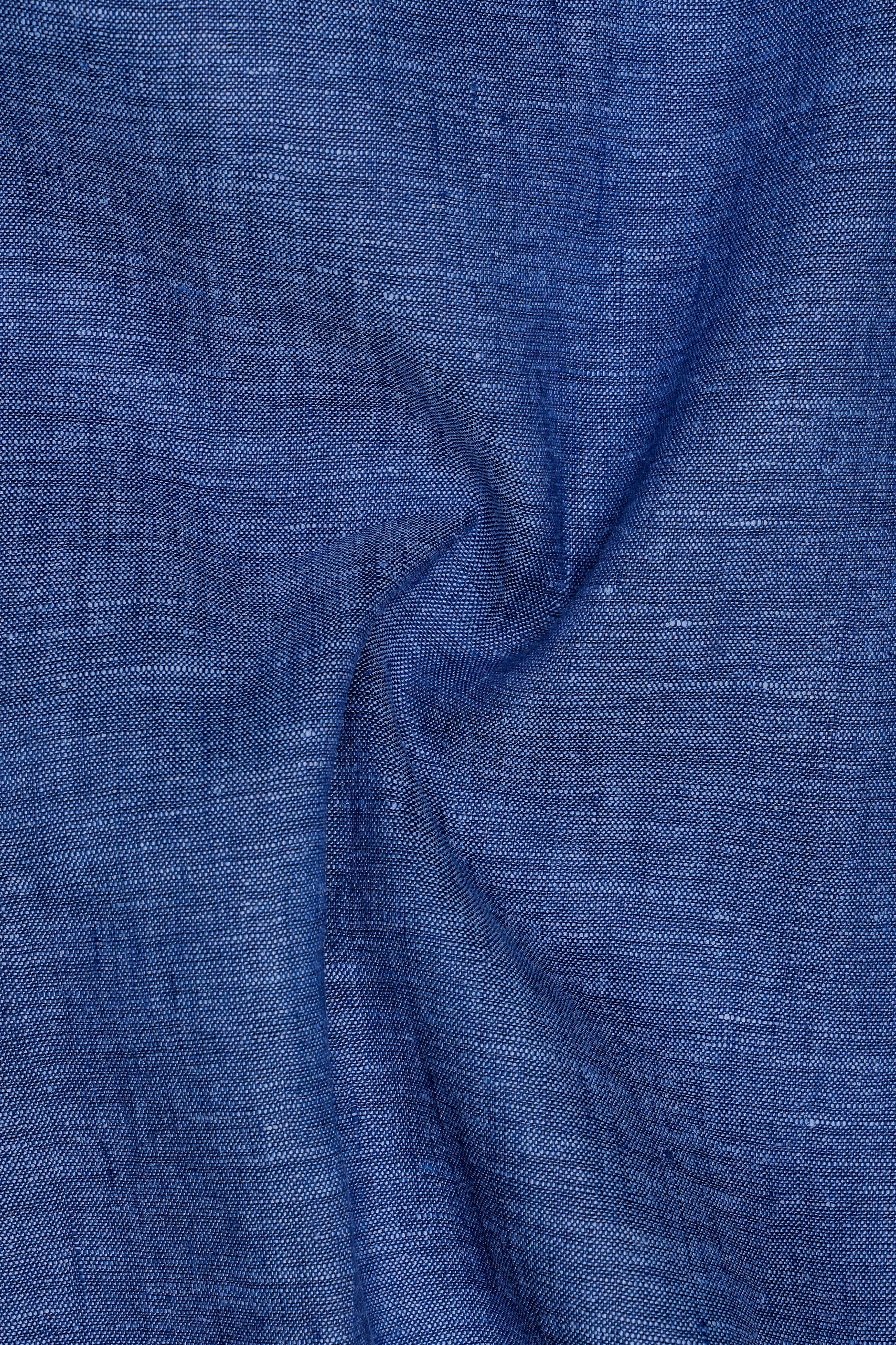 OrbitLuxe-Astronaut Blue Textured Luxurious Linen Dress Shirt sold by French Crown product image thumbnail 3