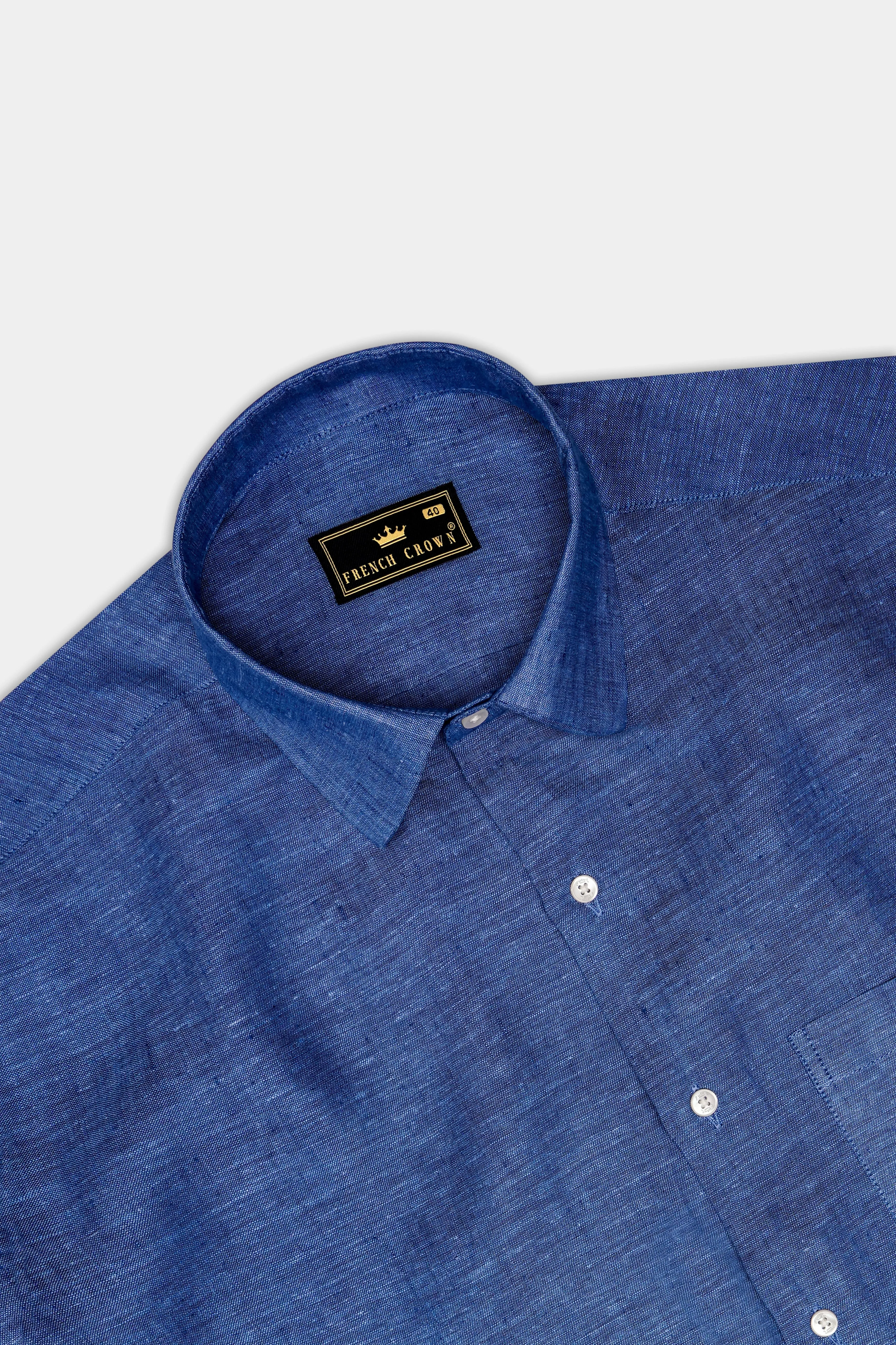 OrbitLuxe-Astronaut Blue Textured Luxurious Linen Dress Shirt sold by French Crown product image thumbnail 5