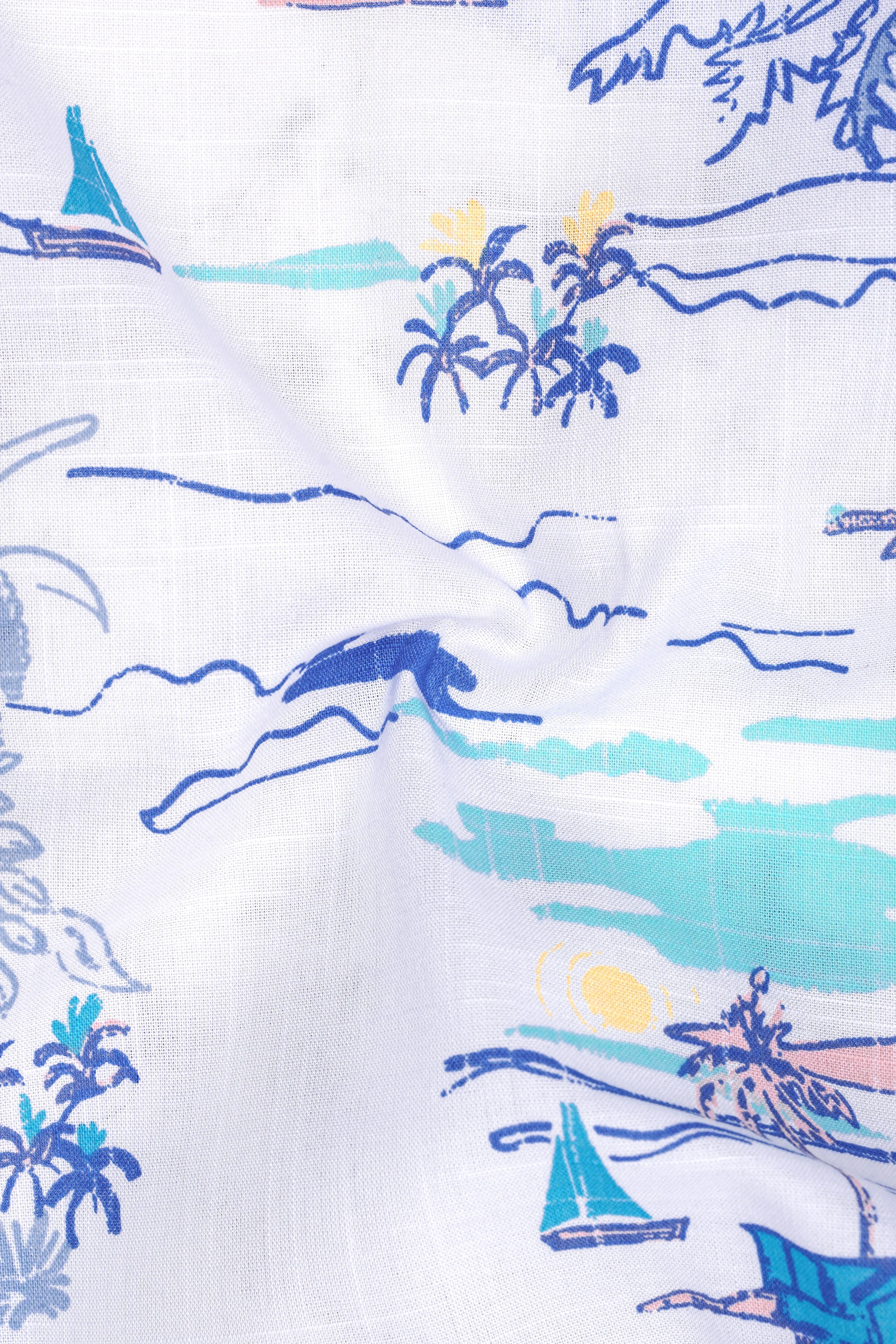 AzureGlow-Bright White And Mabel Blue Printed Chambray Premium Cotton Casual Kurta Shirt sold by French Crown product image thumbnail 3