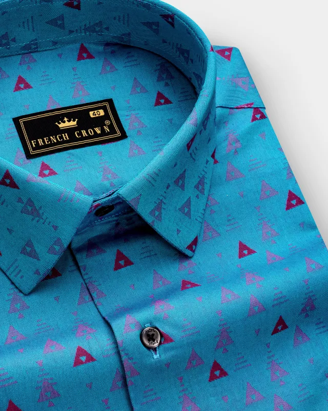 TriFold-Curious Blue Triangle Printed Jacquard Textured Premium Cotton Dress Shirt sold by French Crown