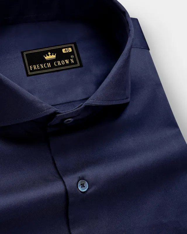 RoyalGlint-Prussian Blue Solid Subtle Sheen Super Soft Premium Cotton Dress Shirt sold by French Crown