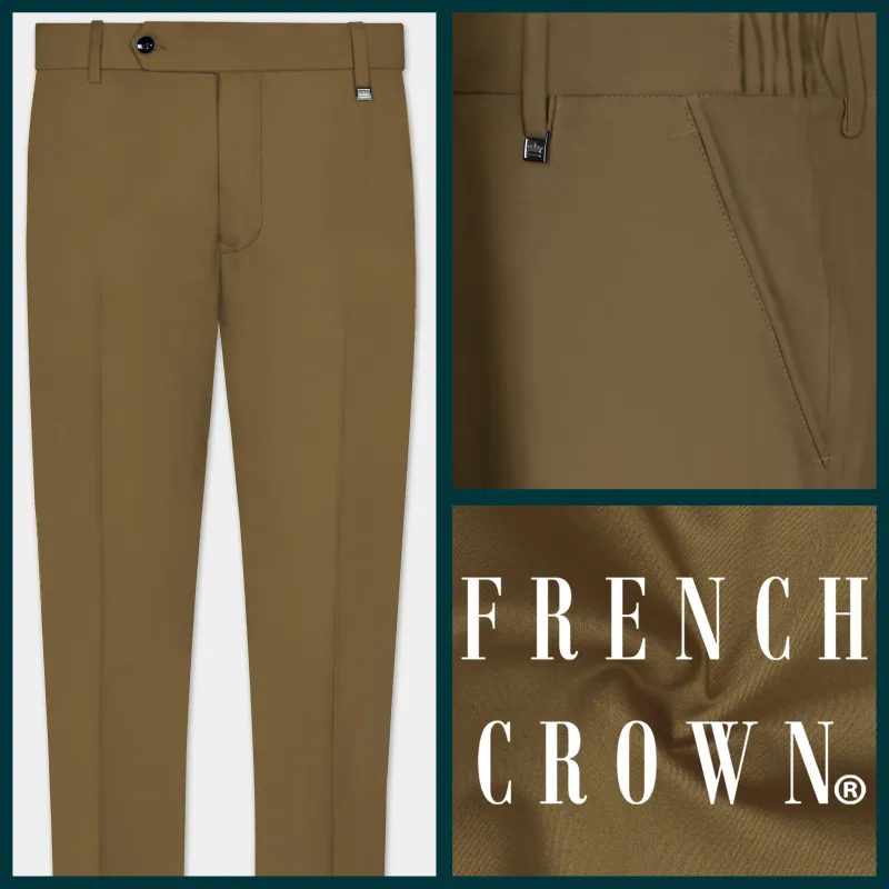 Walnut Luxe-Arrowtown Brown Solid Cotton Stretchable Waistband Pant sold by French Crown
