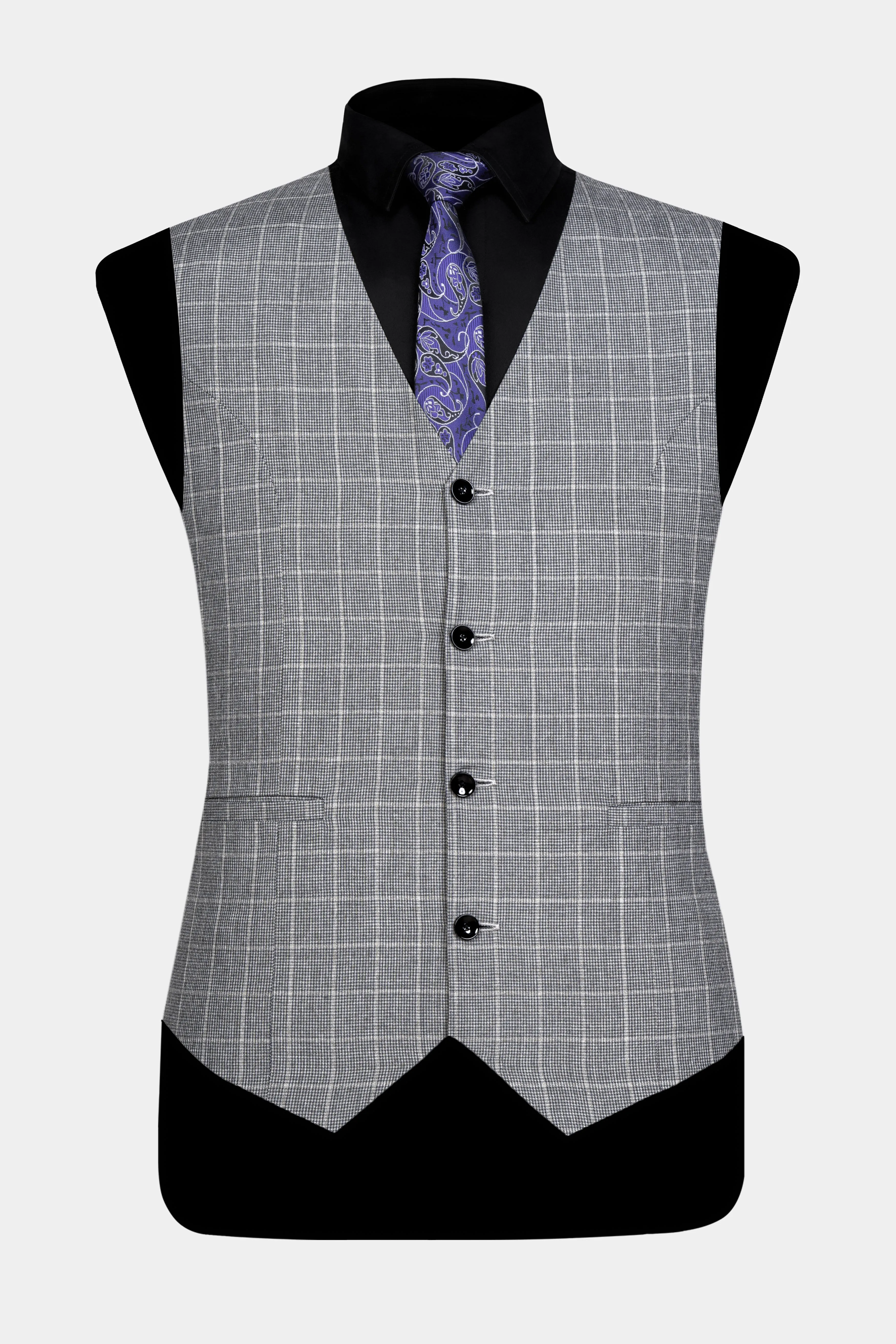 Boulder Gray Windowpane Wool Rich Waistcoat sold by French Crown product image thumbnail 2