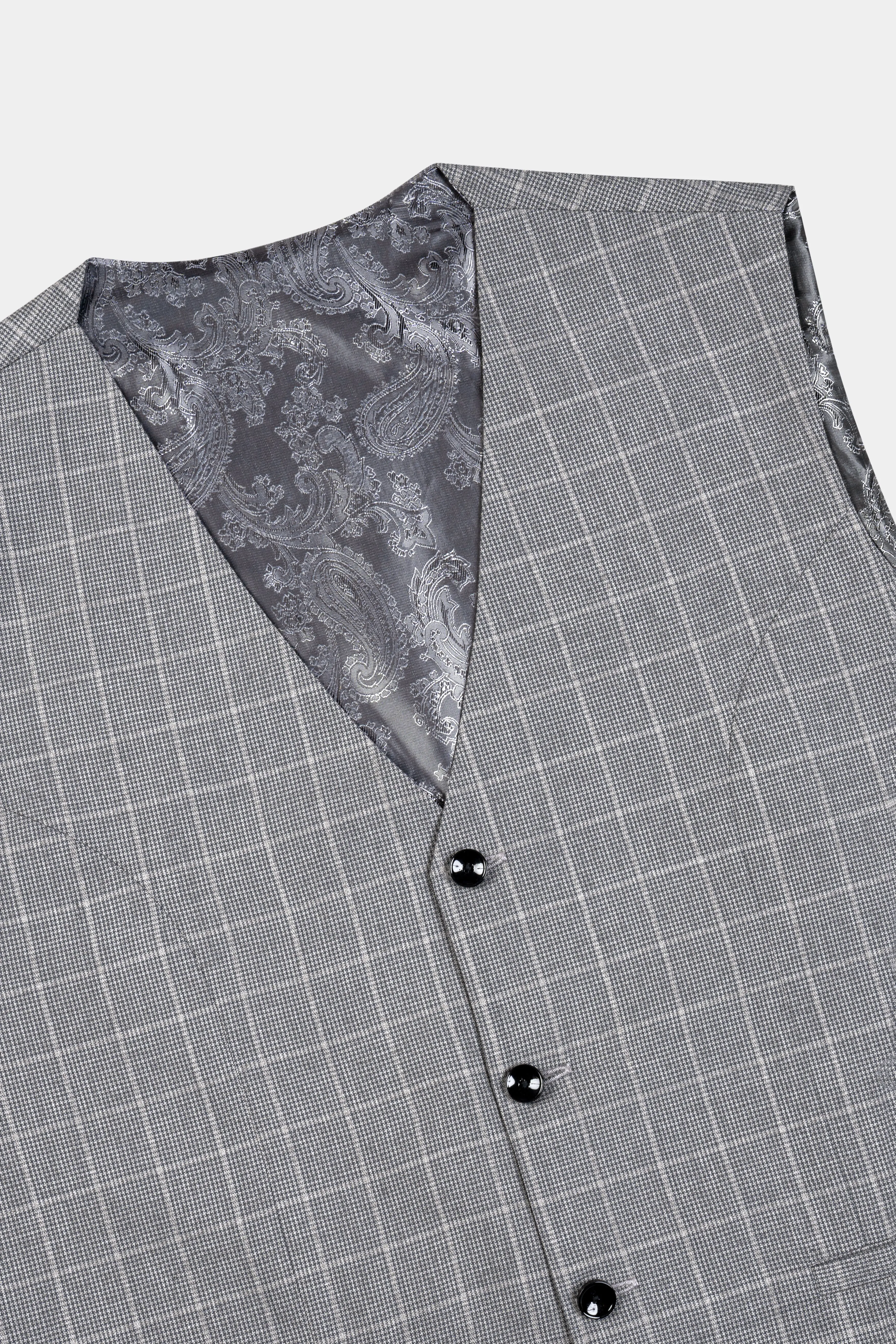 Boulder Gray Windowpane Wool Rich Waistcoat sold by French Crown product image thumbnail 4