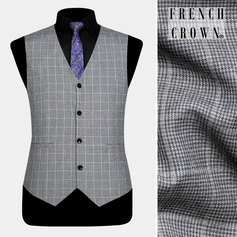 Boulder Gray Windowpane Wool Rich Waistcoat made by French Crown