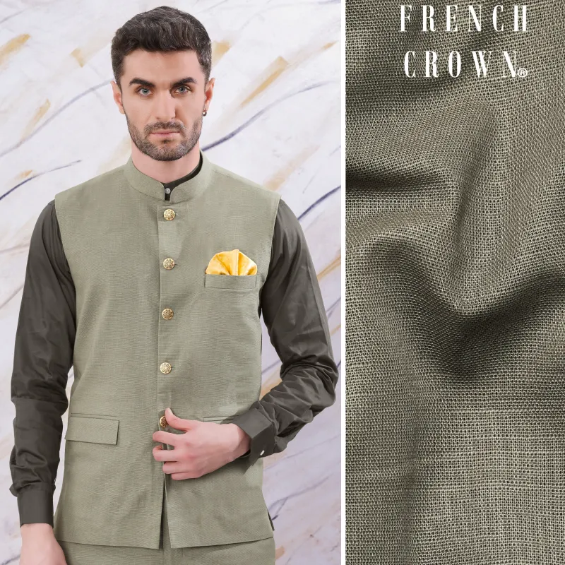 Lemon Grass Green Premium Cotton Nehru Jacket sold by French Crown