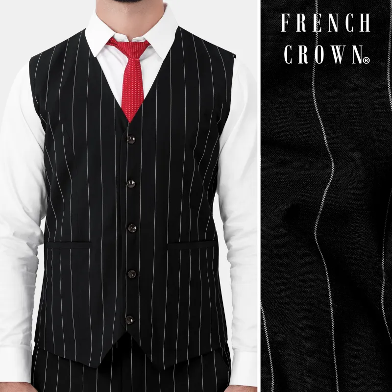 Jade Black and White Striped Wool Rich Waistcoat sold by French Crown