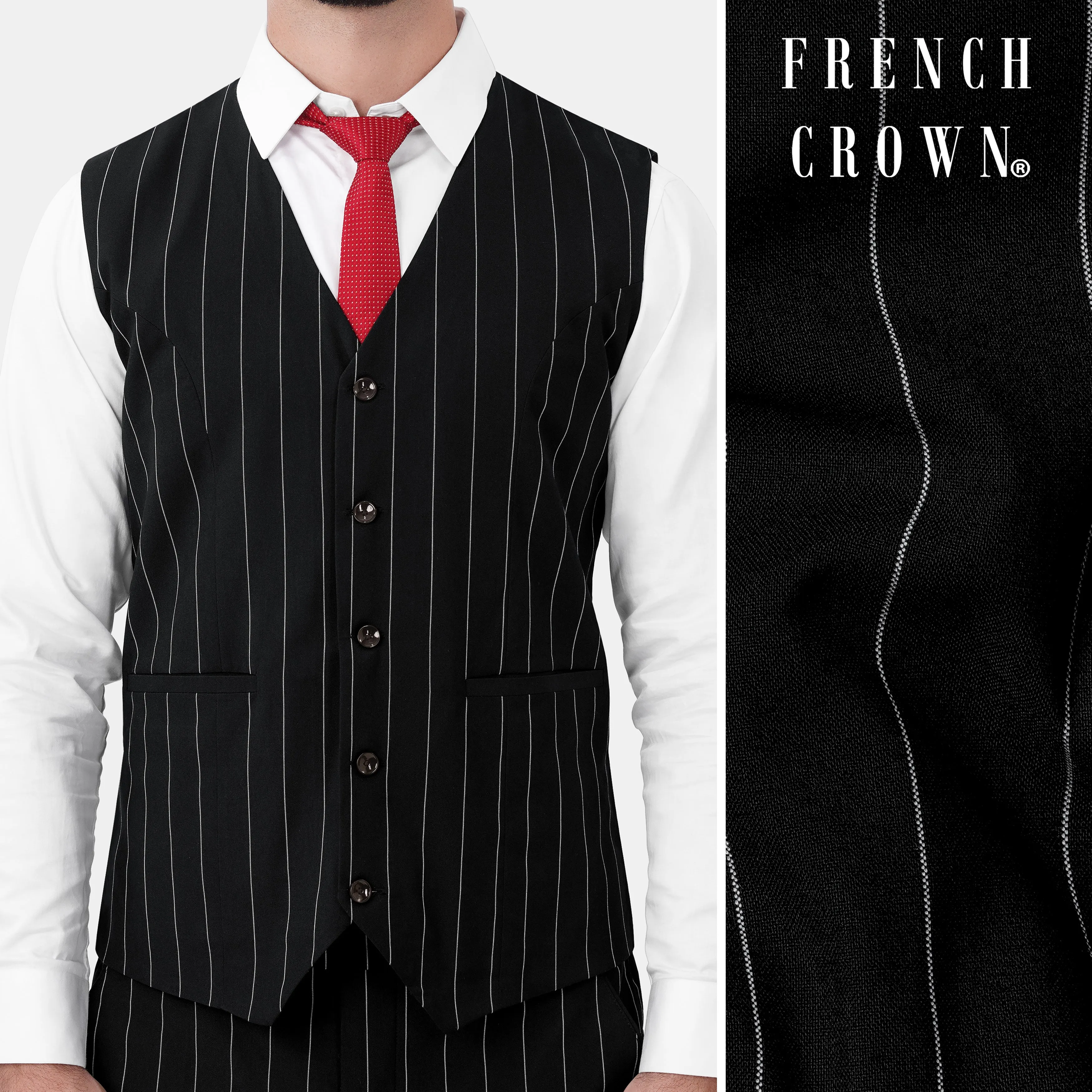 Jade Black and White Striped Wool Rich Waistcoat sold by French Crown