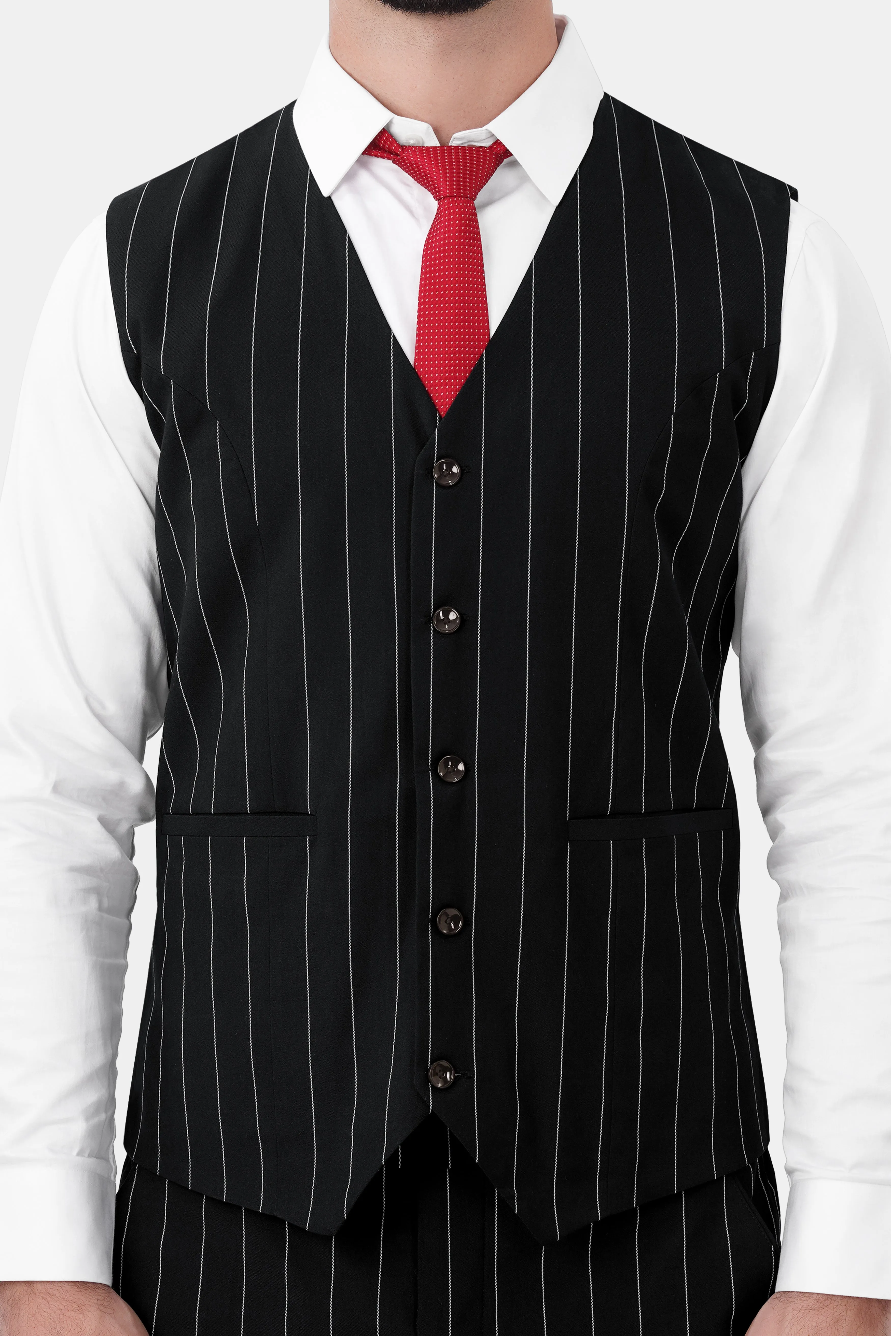 Jade Black and White Striped Wool Rich Waistcoat sold by French Crown product image thumbnail 2