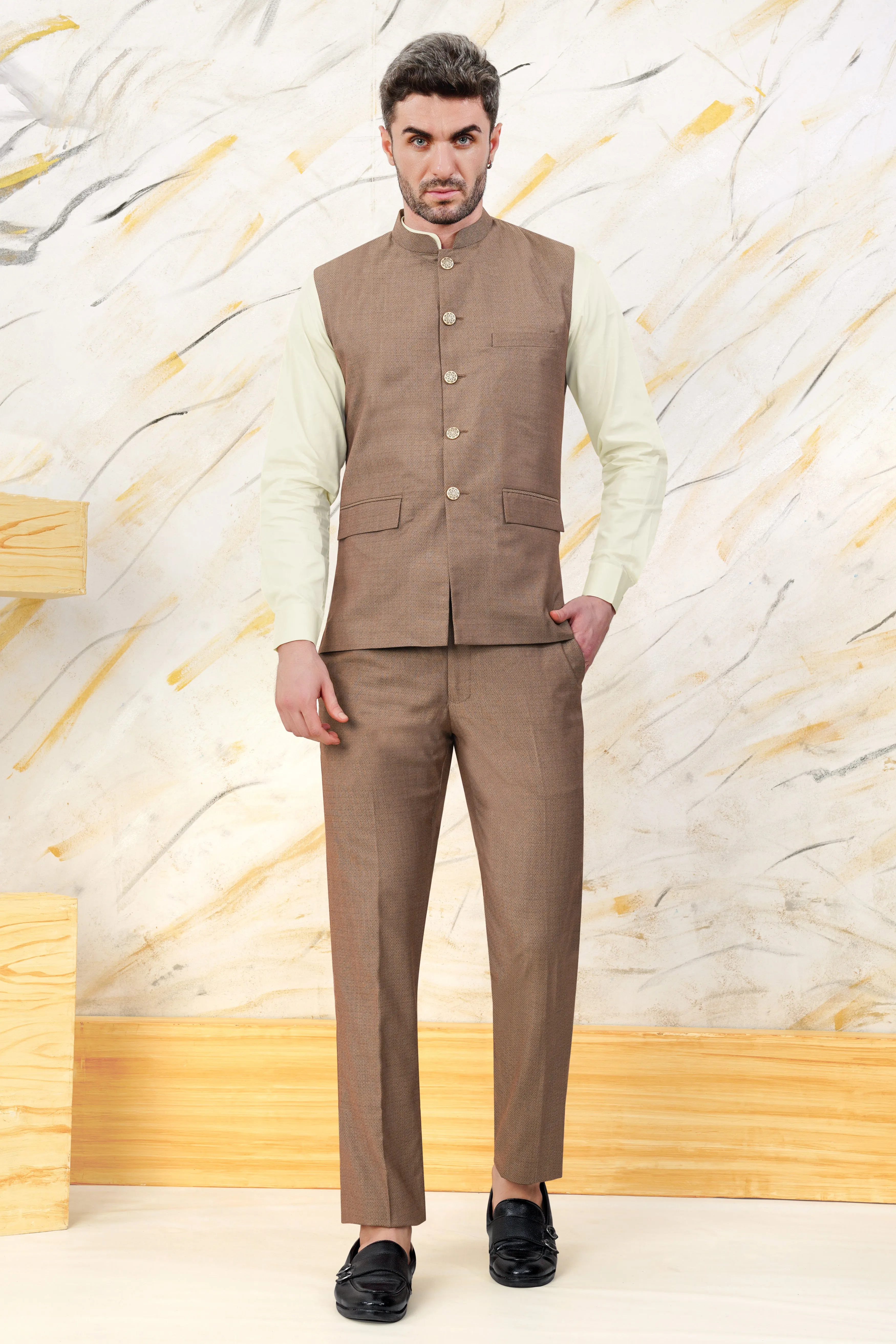 Hemp Brown Wool Rich Nehru Jacket sold by French Crown product image thumbnail 5