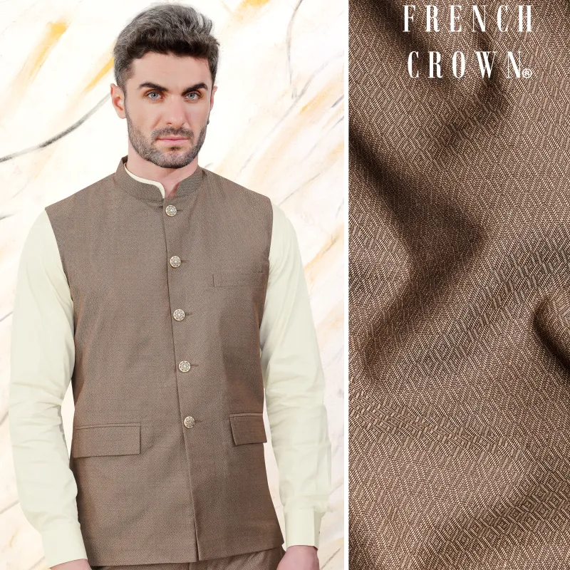 Hemp Brown Wool Rich Nehru Jacket sold by French Crown