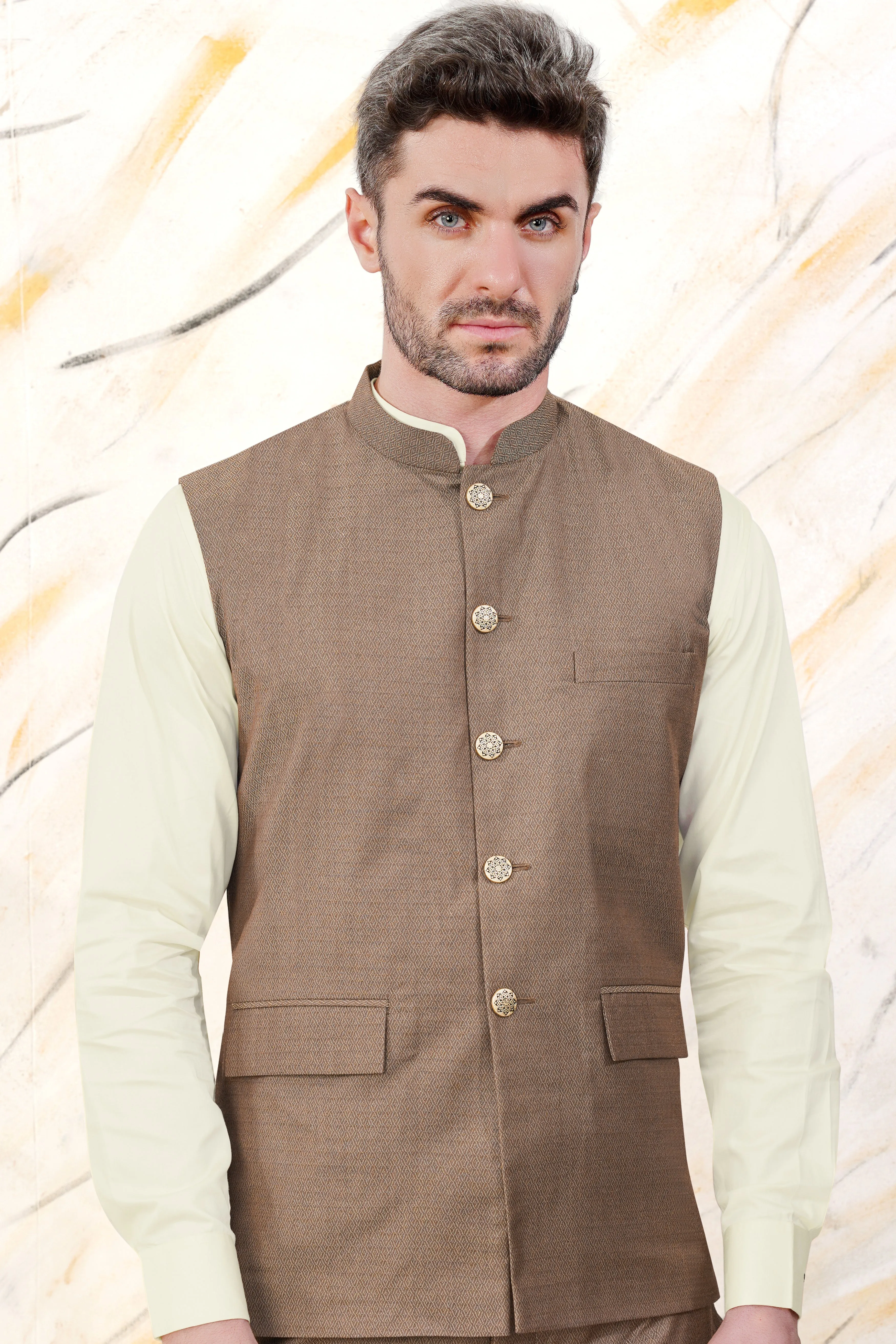 Hemp Brown Wool Rich Nehru Jacket sold by French Crown product image thumbnail 2