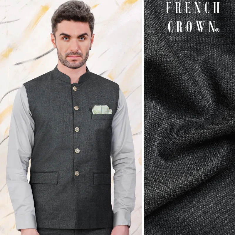 Gunmetal Grey Wool Rich Nehru Jacket sold by French Crown