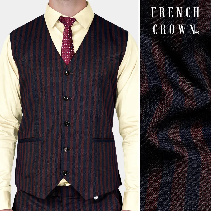 Gondola Brown and Mirage Blue Striped Wool Rich Waistcoat sold by French Crown