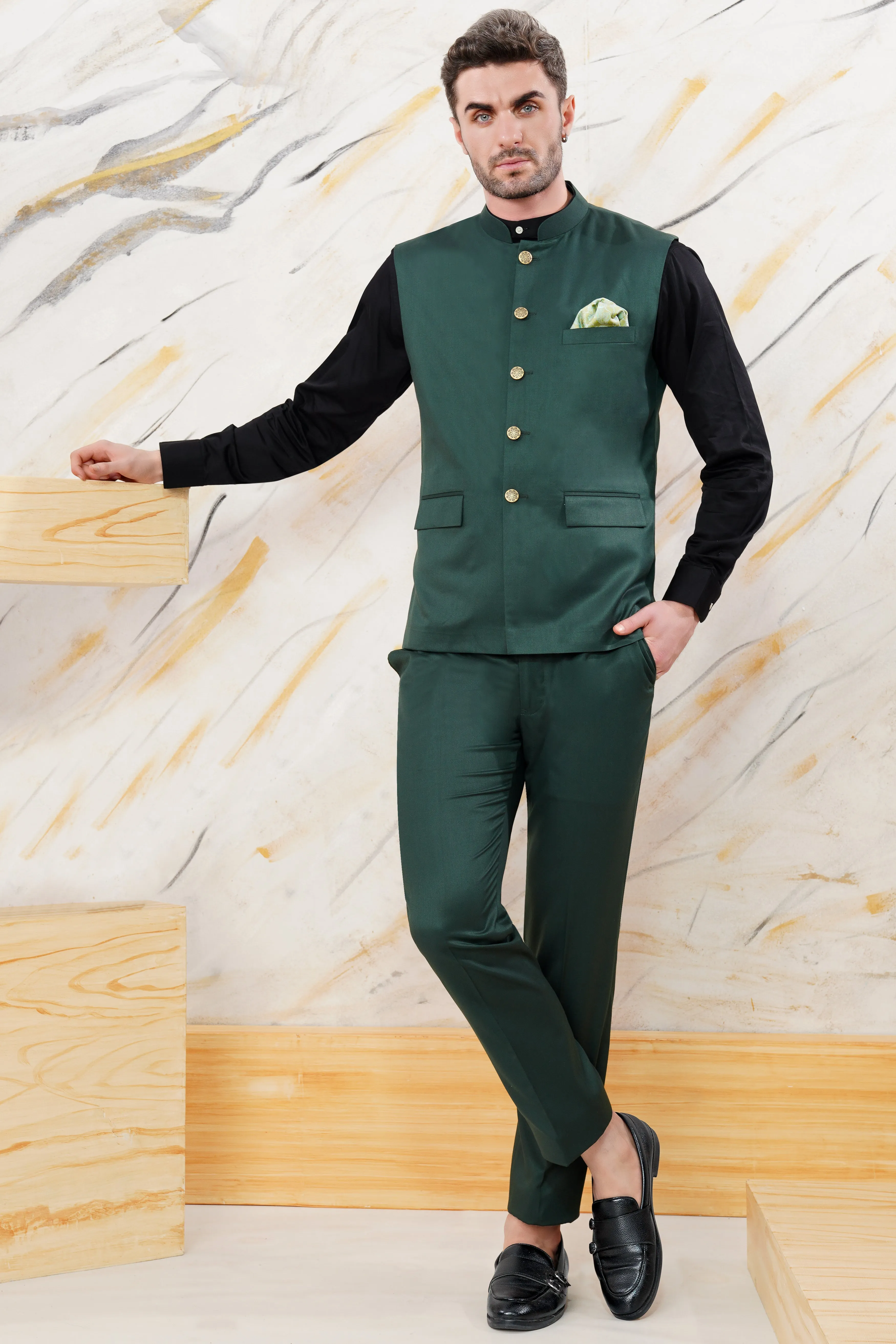 Gable Green Wool Rich Nehru Jacket sold by French Crown product image thumbnail 5