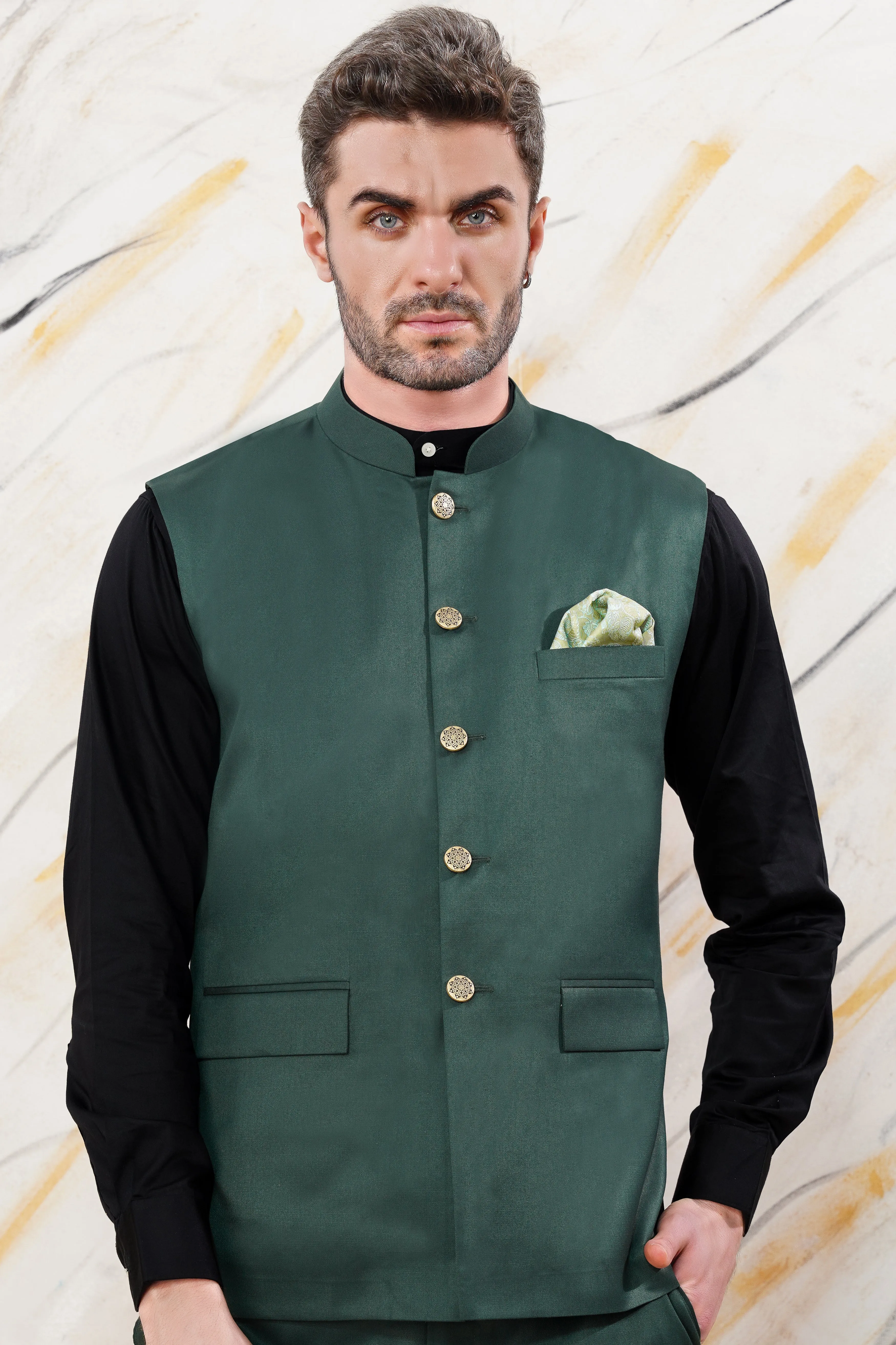 Gable Green Wool Rich Nehru Jacket sold by French Crown product image thumbnail 2