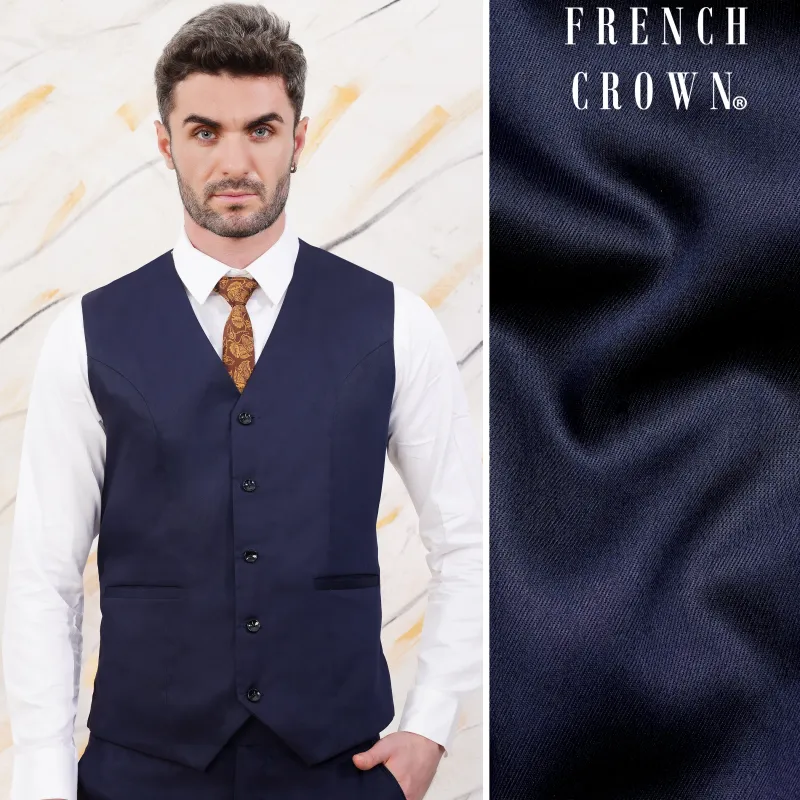Ebony Clay Blue Wool Rich Waistcoat sold by French Crown