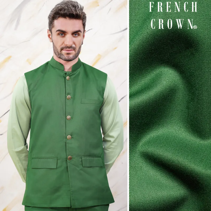 Como Green Wool Rich Nehru Jacket sold by French Crown