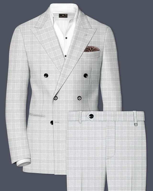 Cloud Gray Plaid Wool Rich Double Breasted Suit sold by French Crown