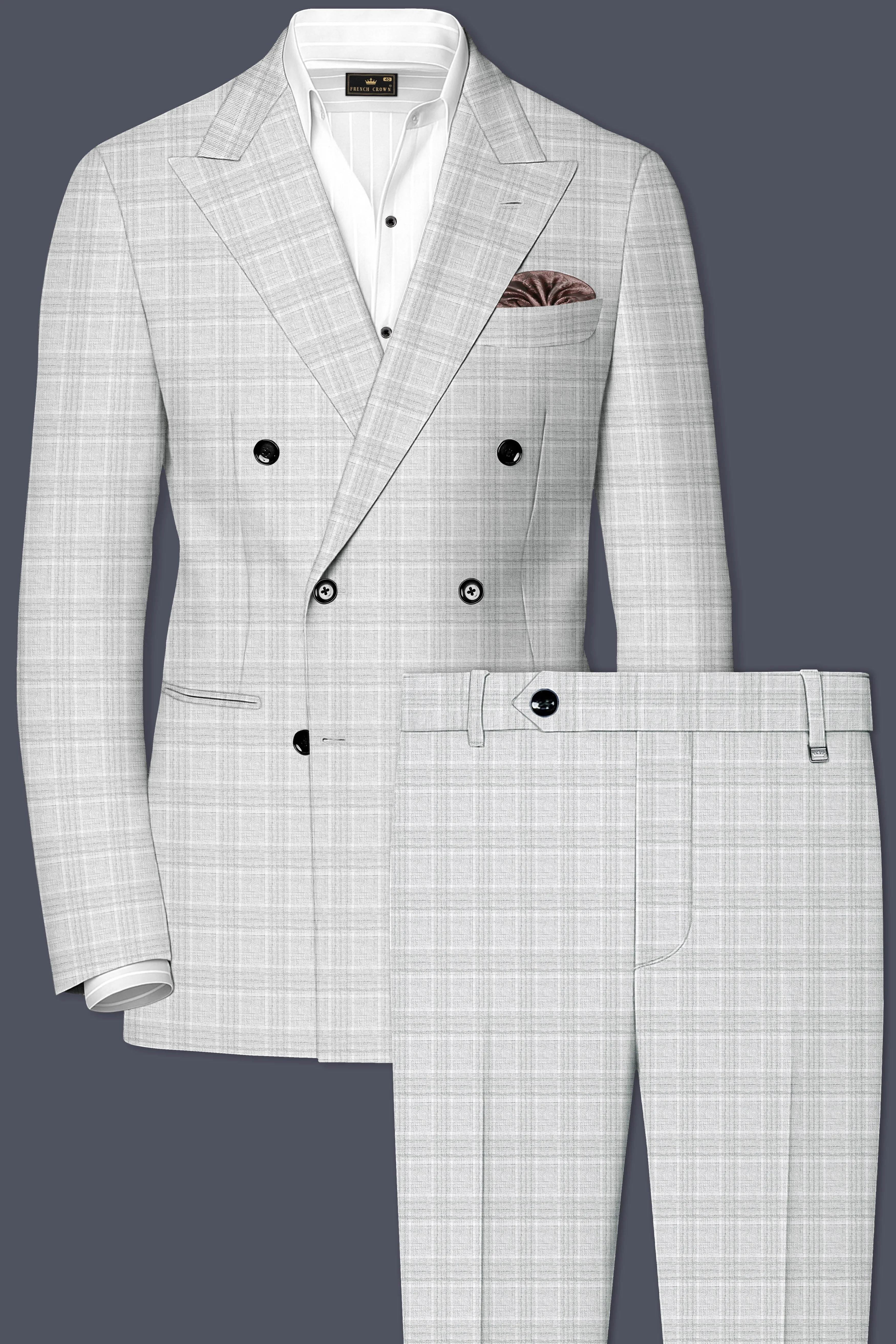 Cloud Gray Plaid Wool Rich Double Breasted Suit sold by French Crown product image thumbnail 2