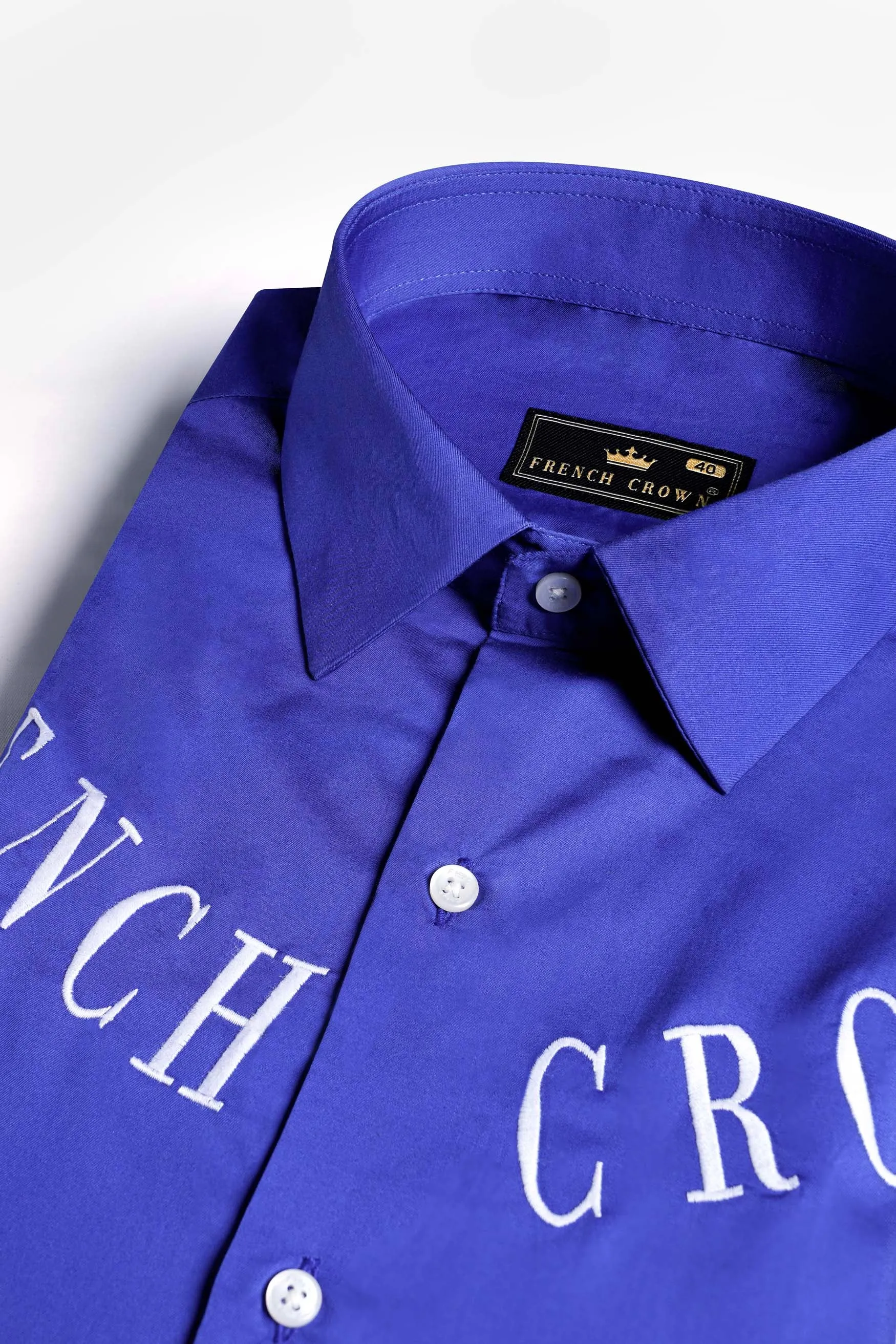 Cerulean Blue French Crown Embroidered Subtle Sheen Super Soft Premium Cotton Designer Shirt sold by French Crown product image thumbnail 4