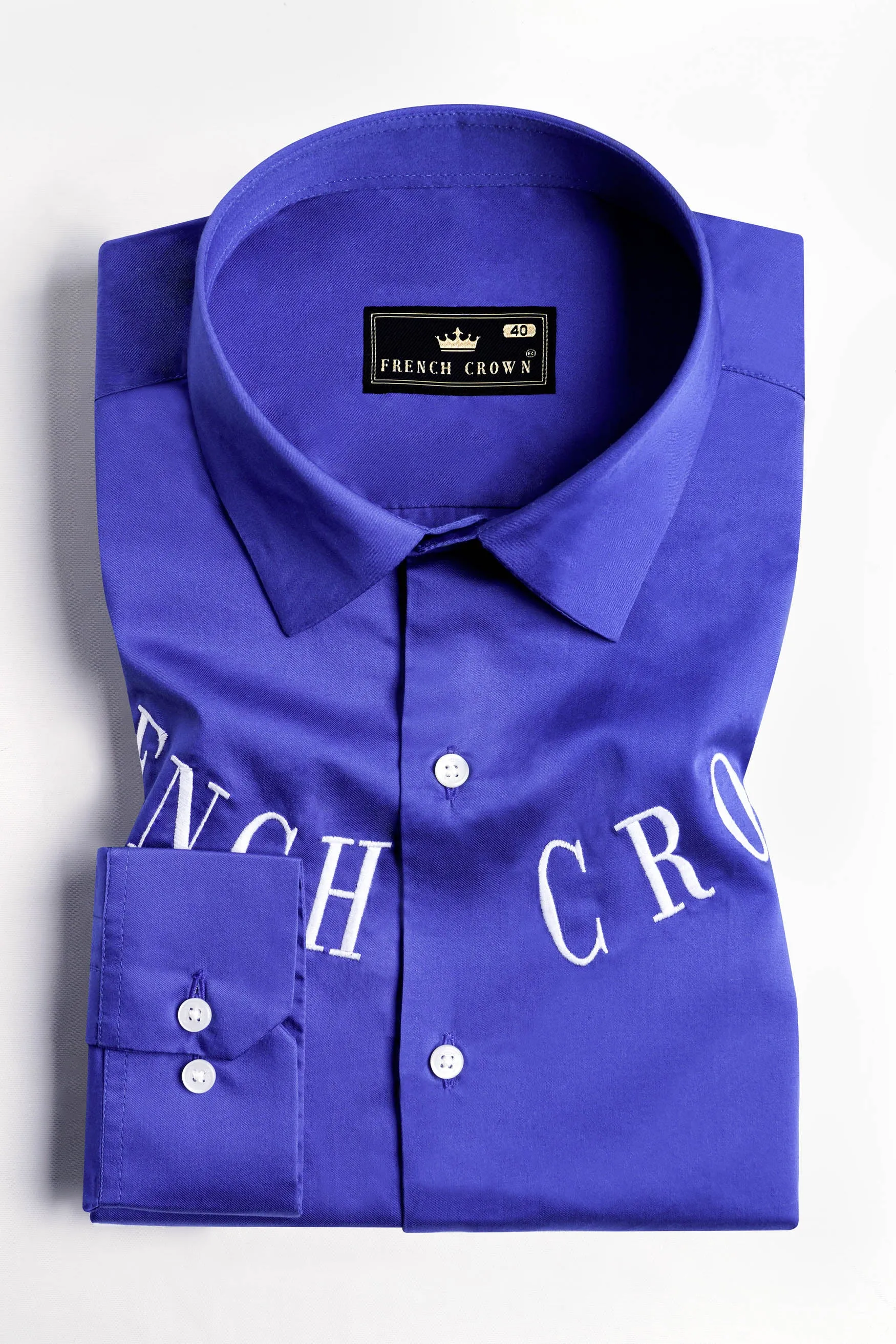 Cerulean Blue French Crown Embroidered Subtle Sheen Super Soft Premium Cotton Designer Shirt sold by French Crown product image thumbnail 5