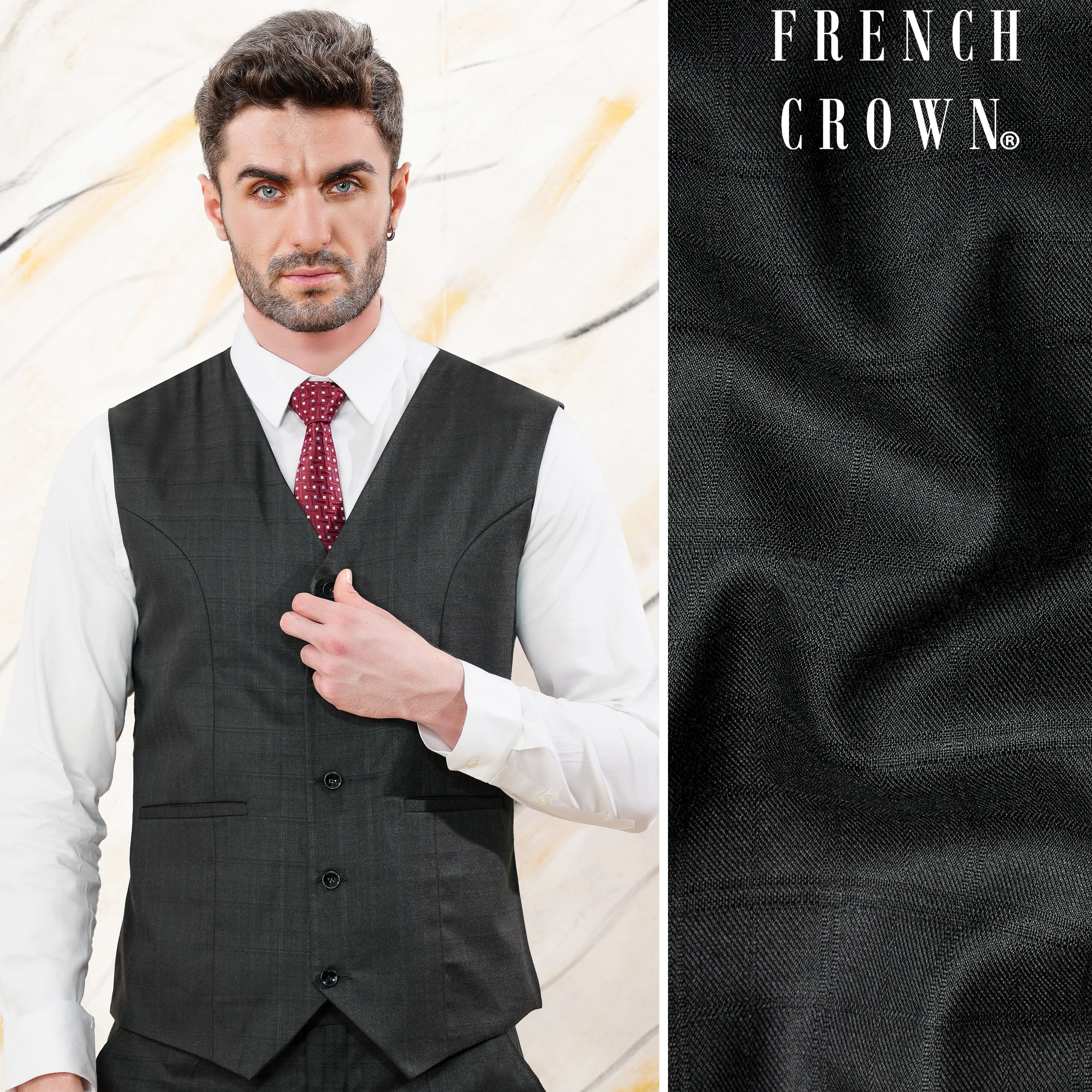 Abbey Gray Subtle Checkered Wool Rich Waistcoat sold by French Crown