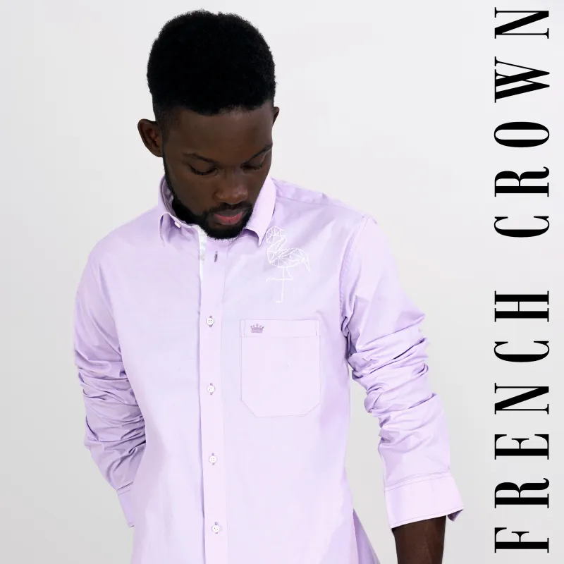 Wisteria Purple Hand stitched Embroidered Royal Oxford Designer Shirt sold by French Crown