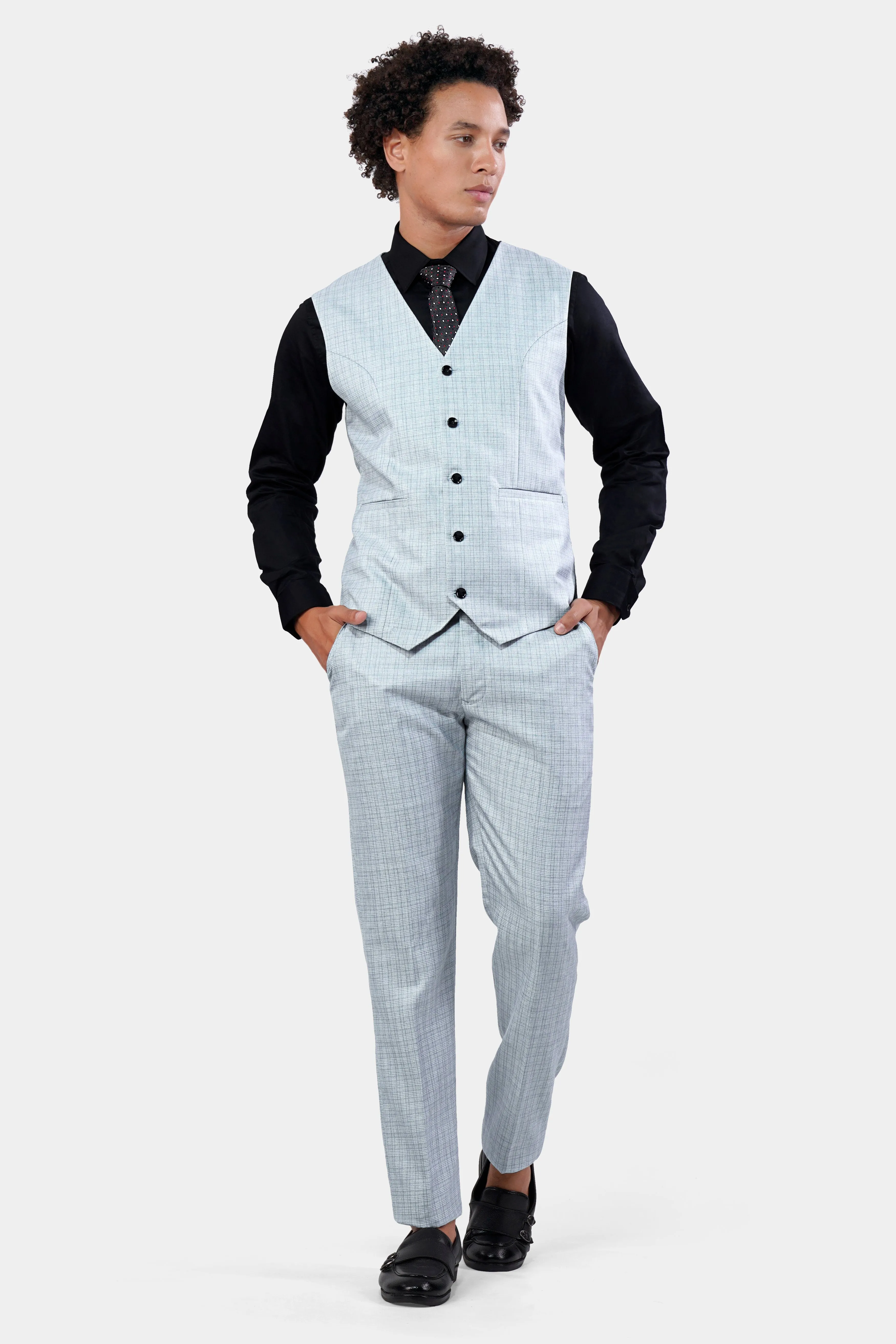 Tiara Gray Checkered Wool Rich Waistcoat sold by French Crown product image thumbnail 5