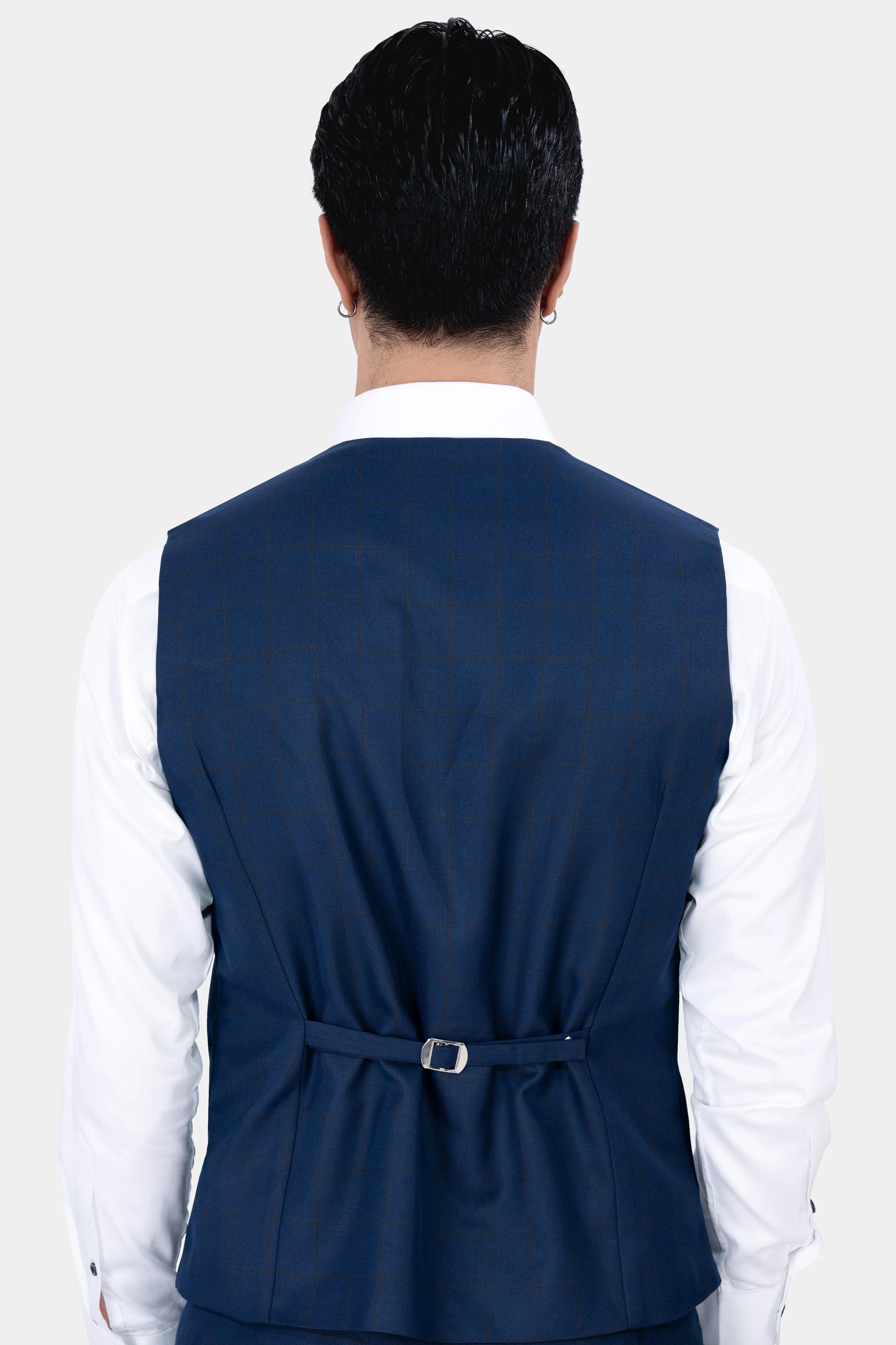 Tangaroa Blue and Subtle Black Checkered Wool Rich Waistcoat sold by French Crown product image thumbnail 4