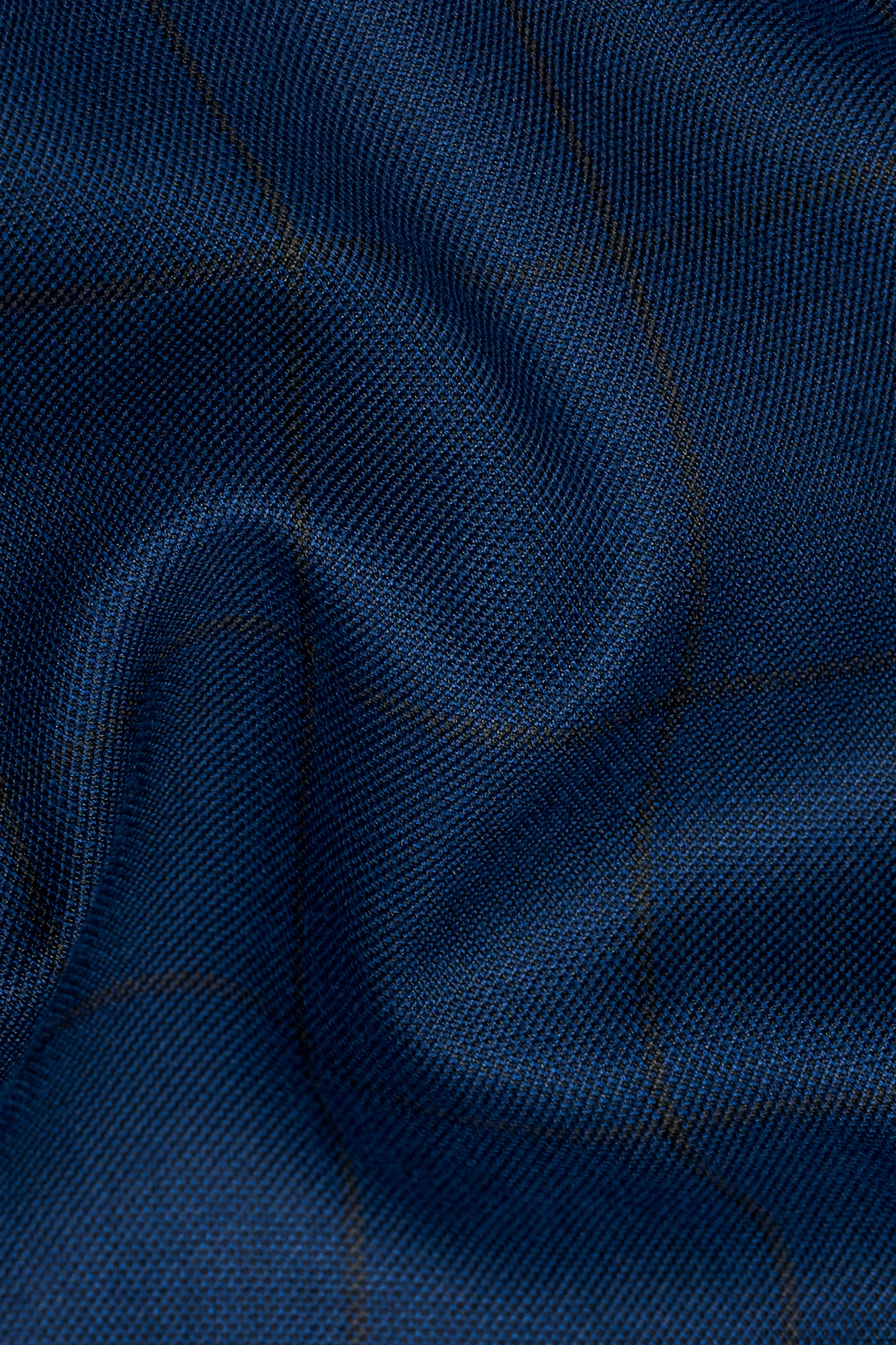 Tangaroa Blue and Subtle Black Checkered Wool Rich Waistcoat sold by French Crown product image thumbnail 3