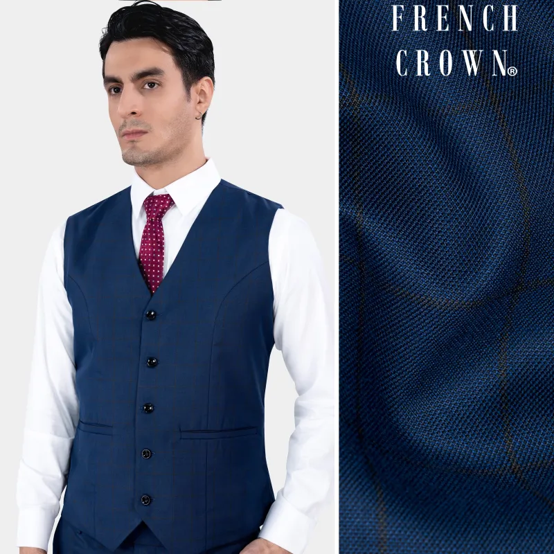 Tangaroa Blue and Subtle Black Checkered Wool Rich Waistcoat sold by French Crown