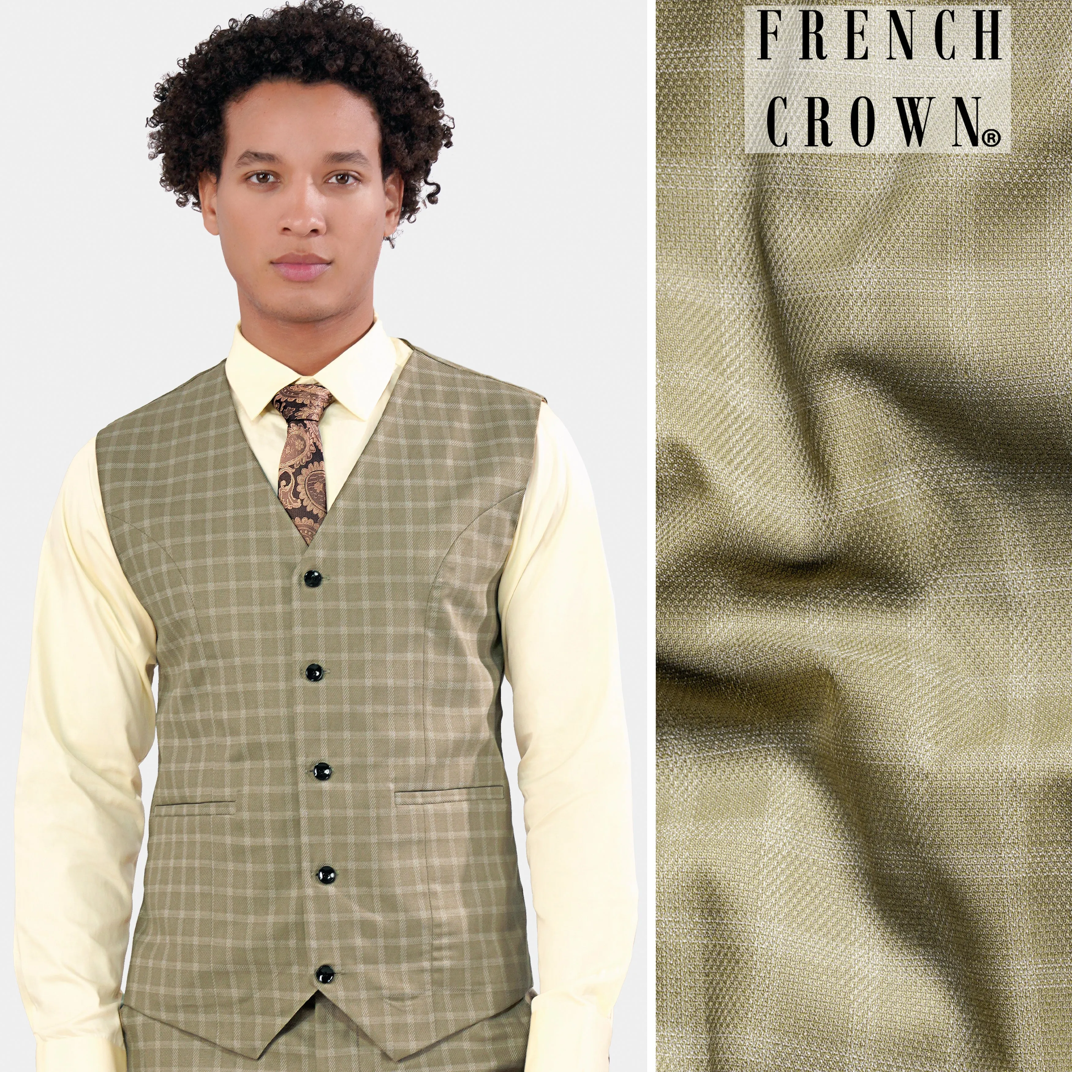Sandrift Brown Checkered Wool Rich Waistcoat sold by French Crown