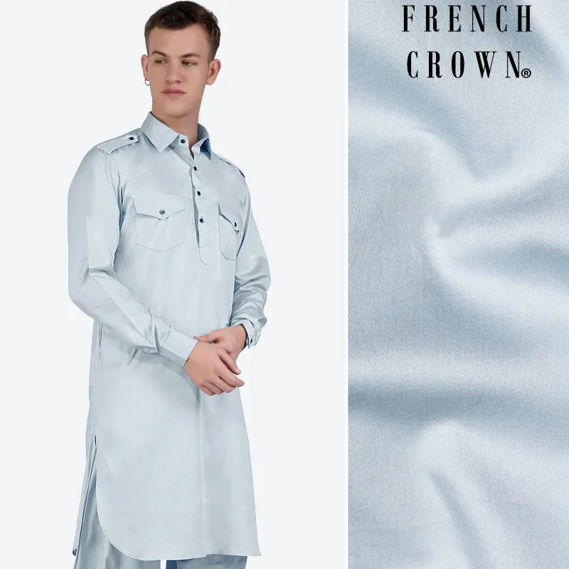 Oyster Gray Subtle Sheen Super Soft Premium Cotton Pathani Kurta sold by French Crown