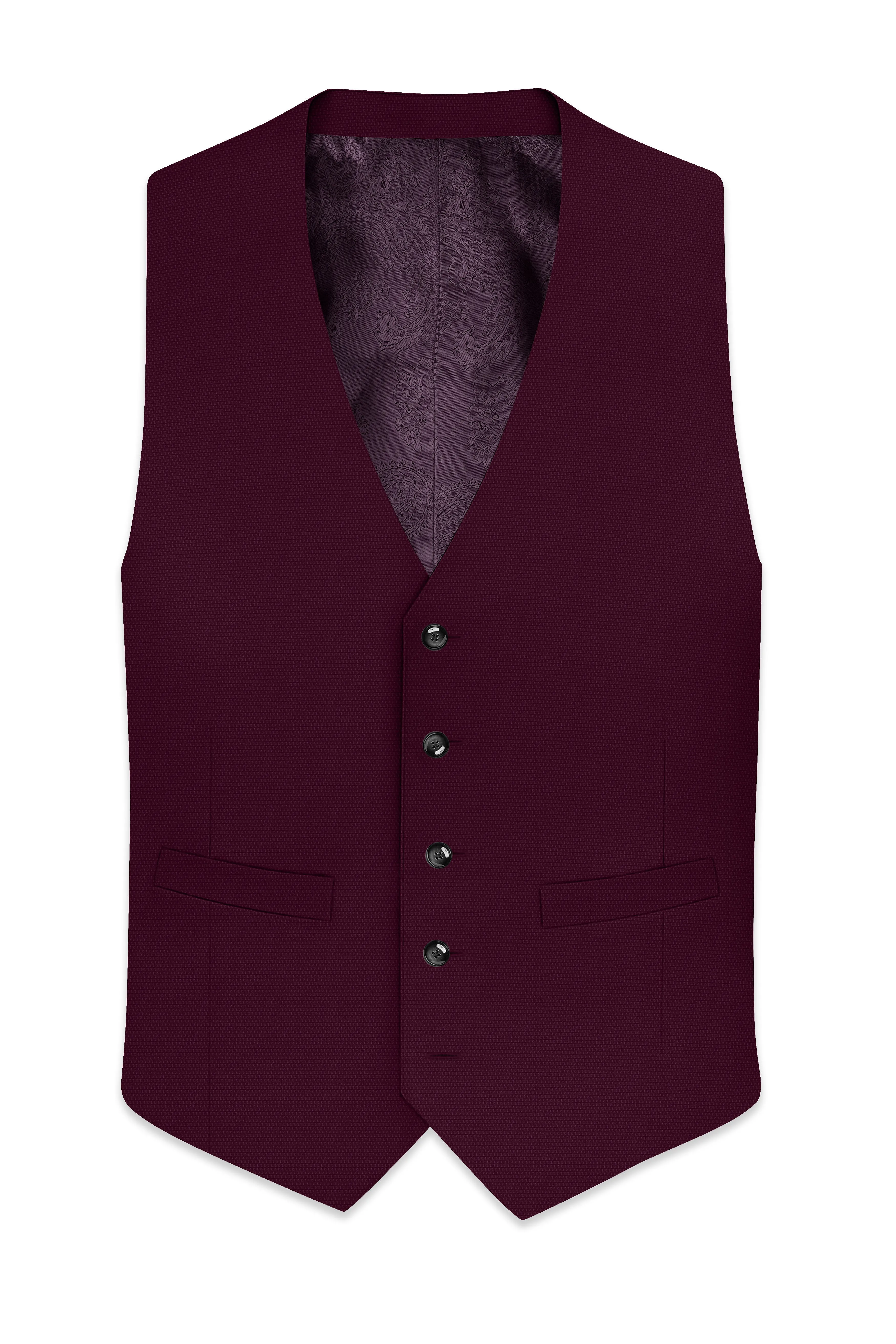 Magenta Maroon Wool Rich Waistcoat sold by French Crown product image thumbnail 2