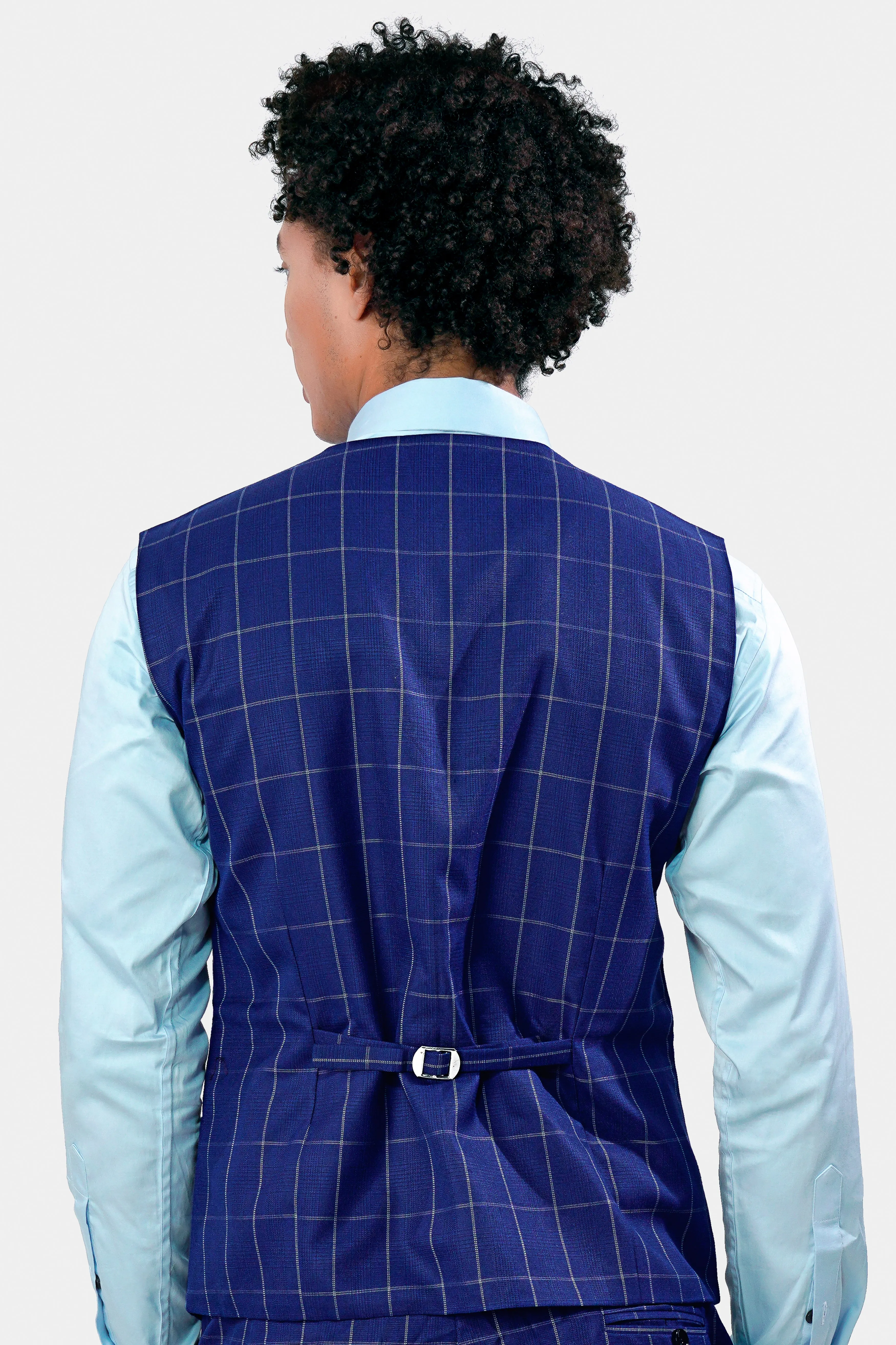 Lapis Blue Windowpane Wool Rich Waistcoat sold by French Crown product image thumbnail 4