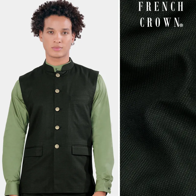 Kaitoke Green Wool Rich Nehru Jacket sold by French Crown