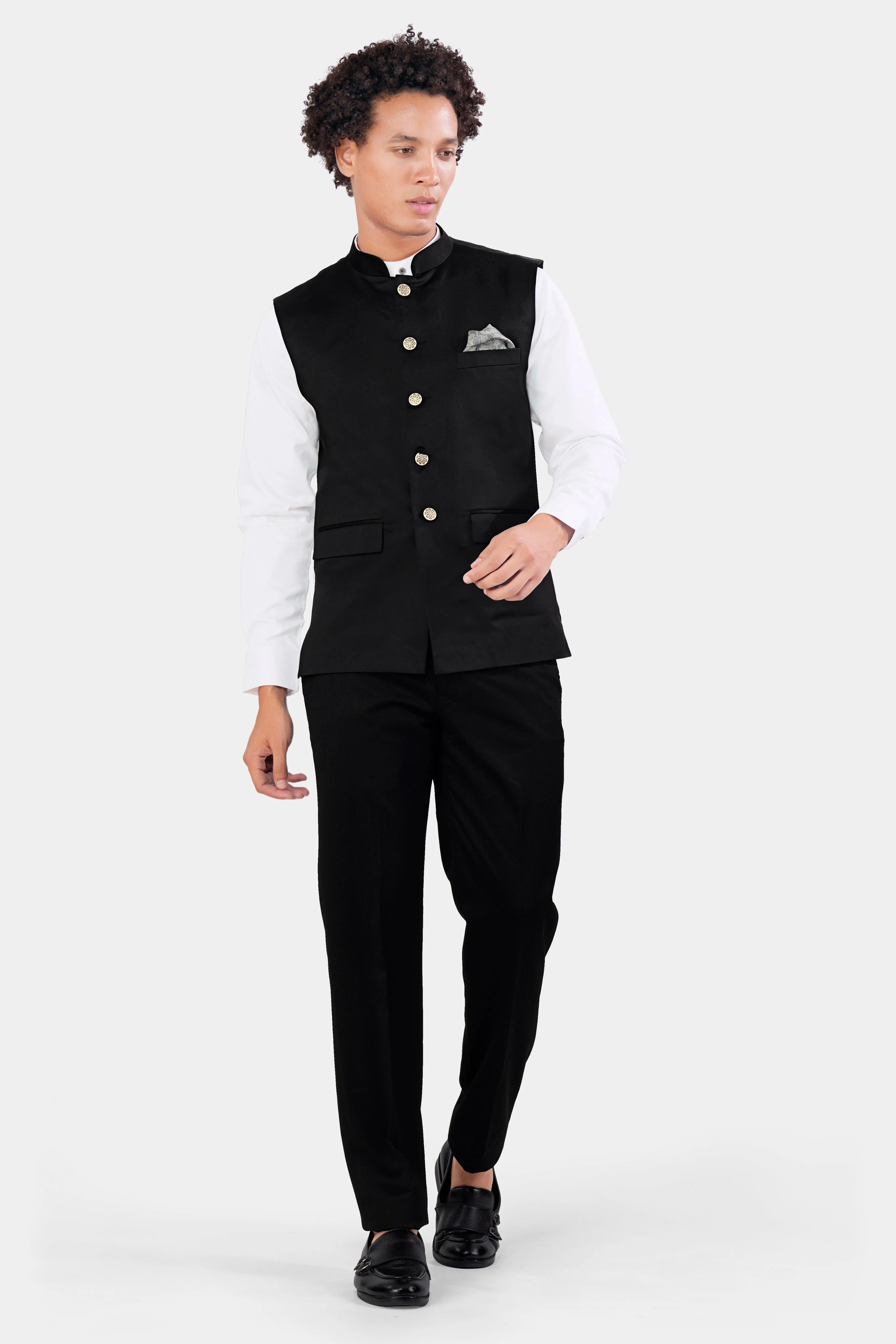 Jade Black Wool Rich Nehru Jacket sold by French Crown product image thumbnail 5