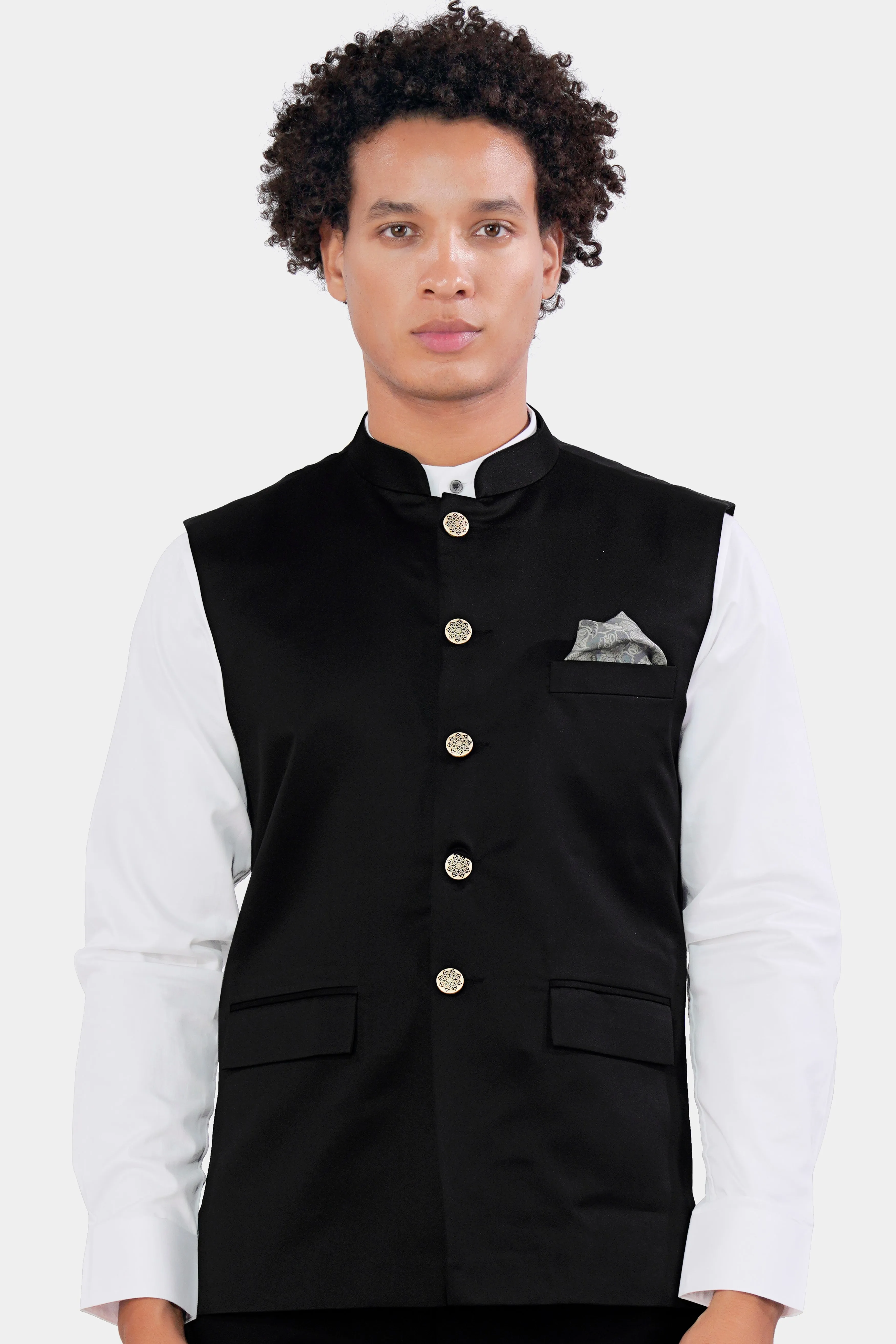 Jade Black Wool Rich Nehru Jacket sold by French Crown product image thumbnail 2