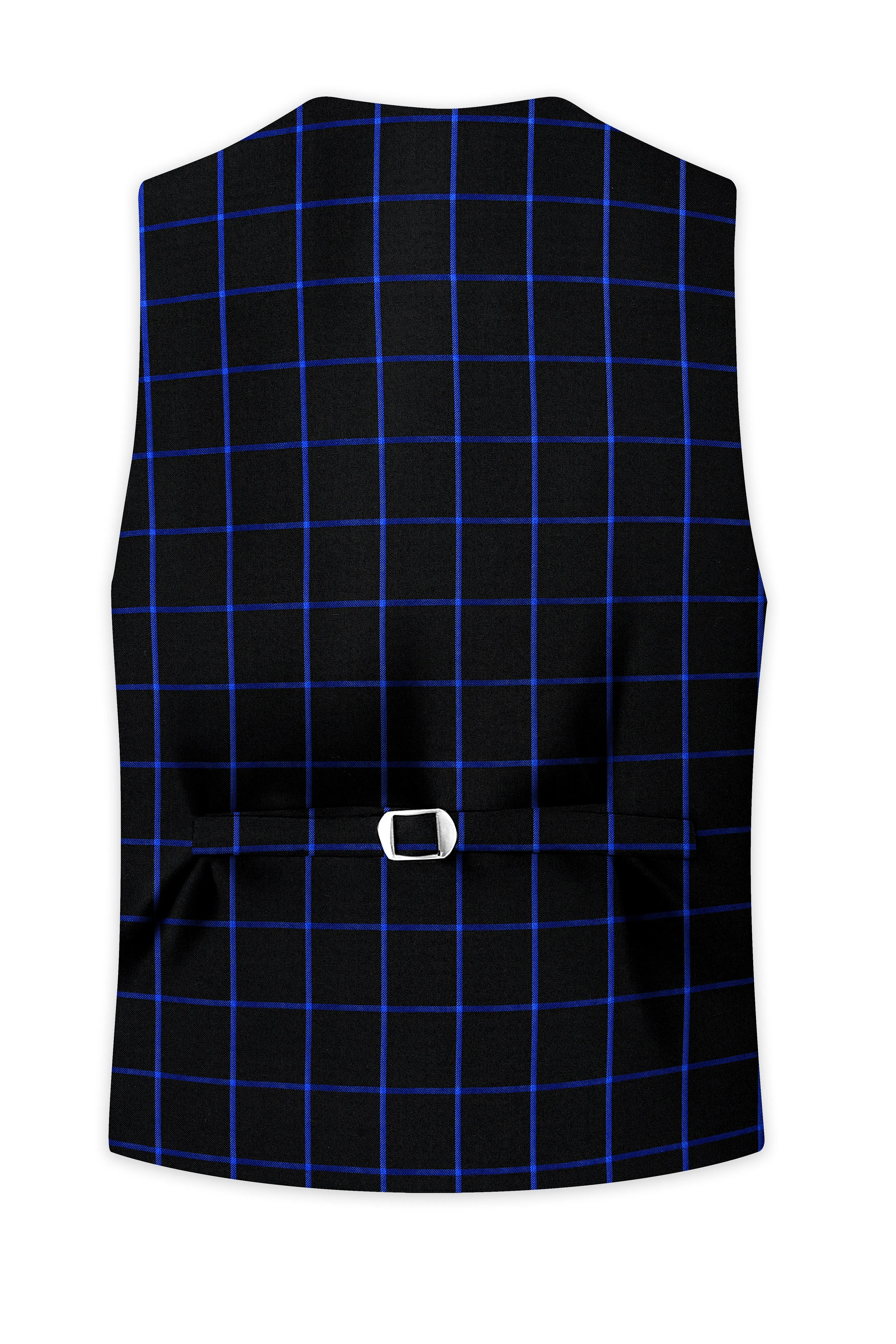 Jade Black With Cerulean Blue Windowpane Wool Rich Waistcoat sold by French Crown product image thumbnail 4
