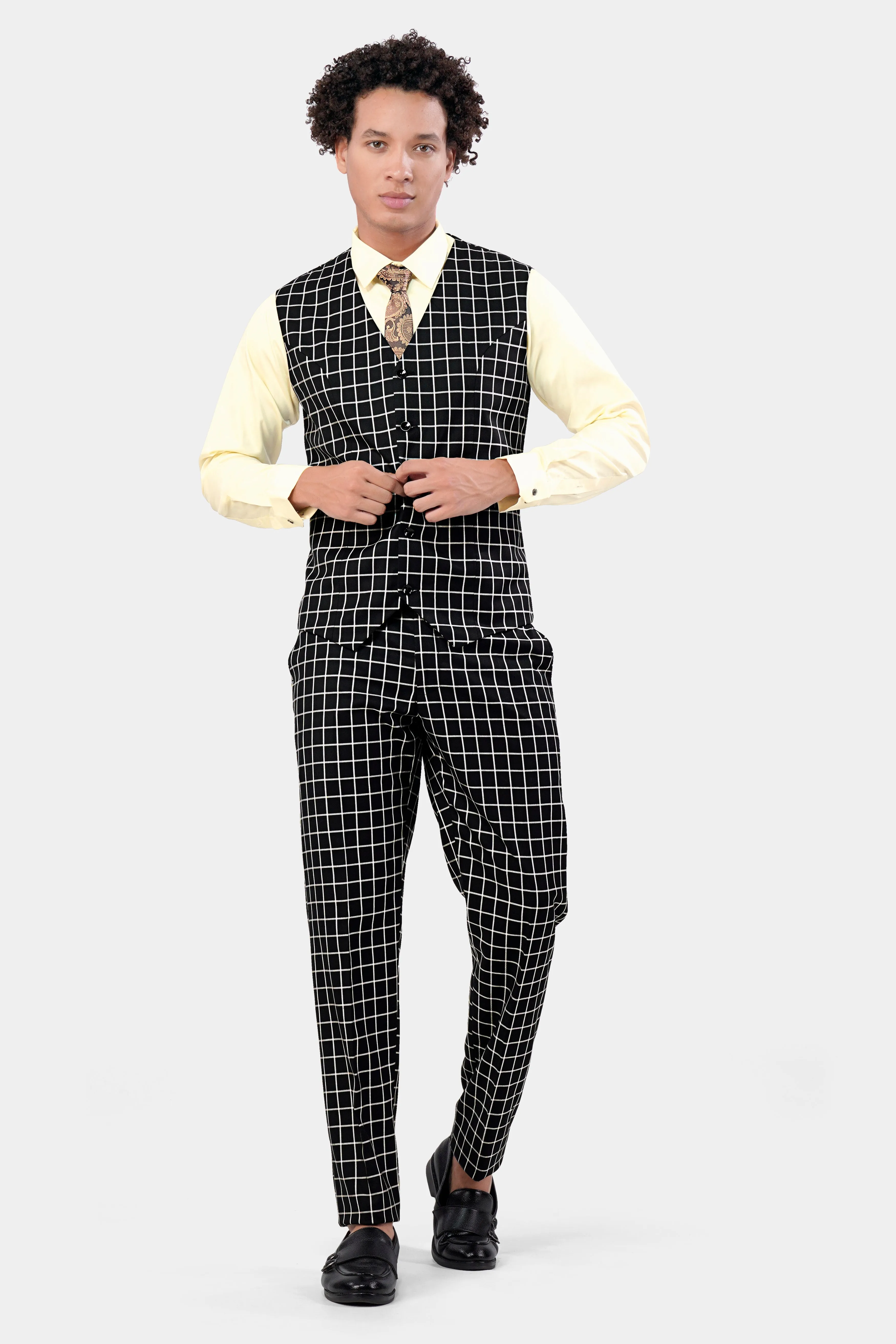 Jade Black and White Checkered Wool Rich Waistcoat sold by French Crown product image thumbnail 5