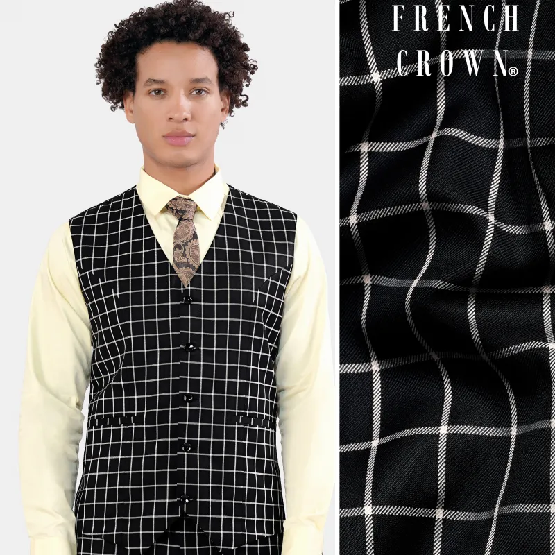 Jade Black and White Checkered Wool Rich Waistcoat sold by French Crown