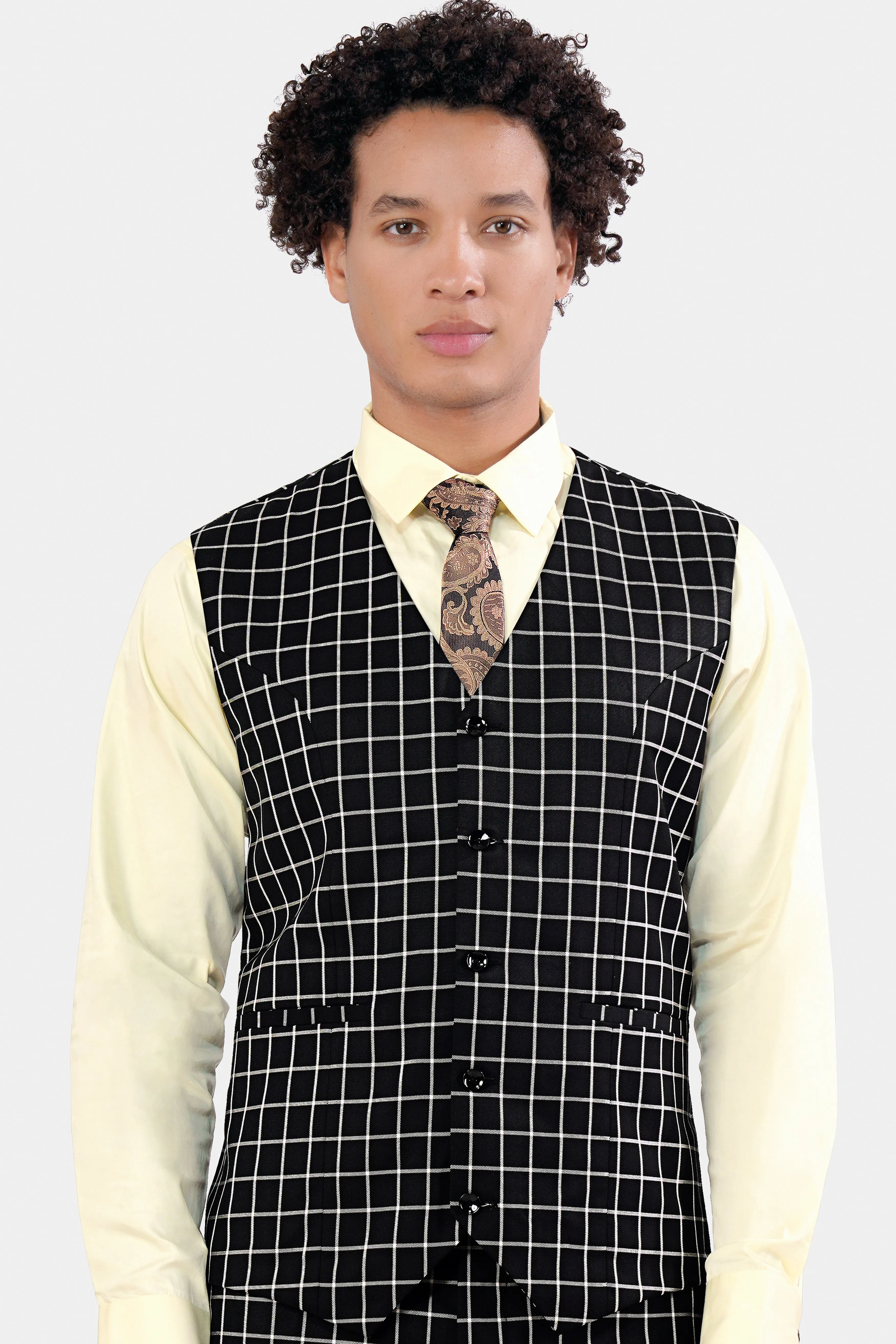 Jade Black and White Checkered Wool Rich Waistcoat sold by French Crown product image thumbnail 2