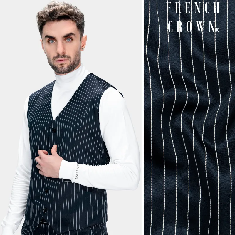 Gunmetal Blue with White Striped Wool Rich Waistcoat sold by French Crown